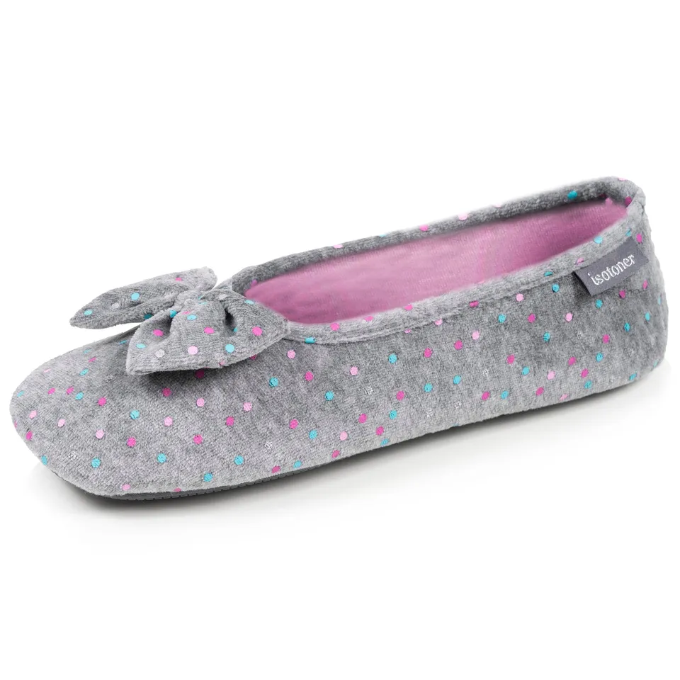 isotoner-chaussons-ballerines-femme-pois-gris-m-moire-de-forme image 1