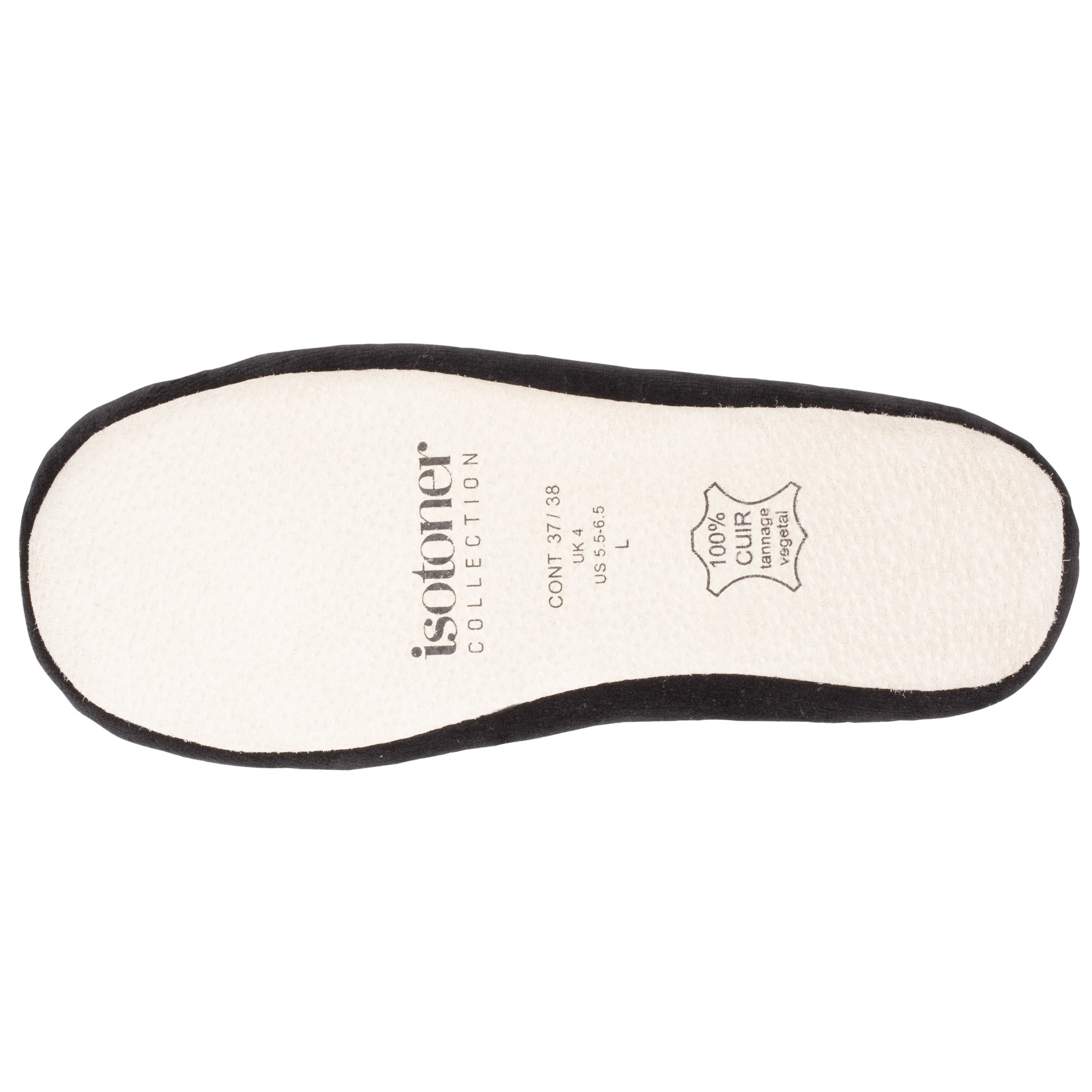 isotoner-chaussons-ballerines-femme-grand-n-ud-noir-coton-bio image 5