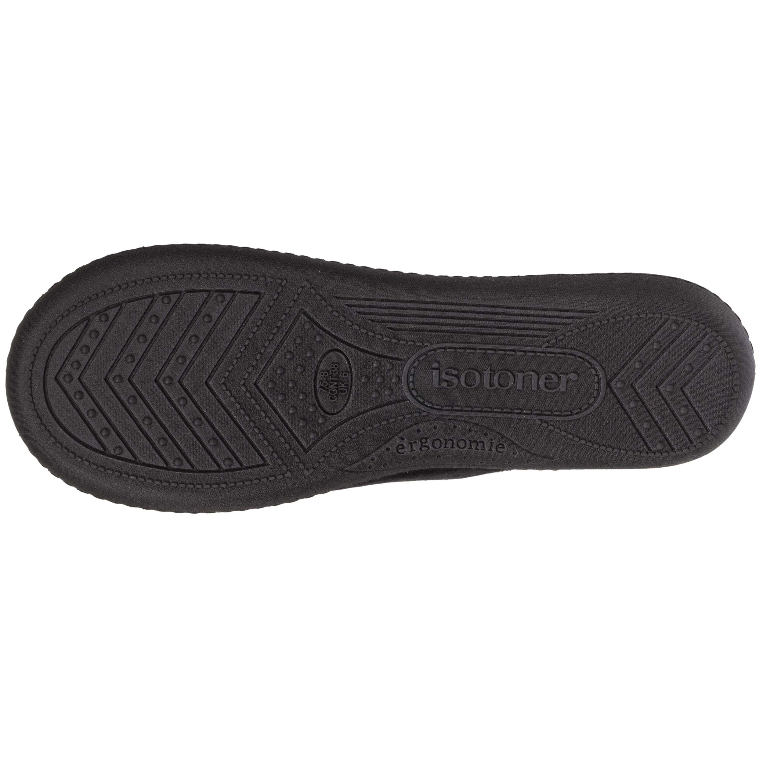 isotoner-chaussons-mules-femme-brillant-noir-microvelours-m-moire-de-forme image 4