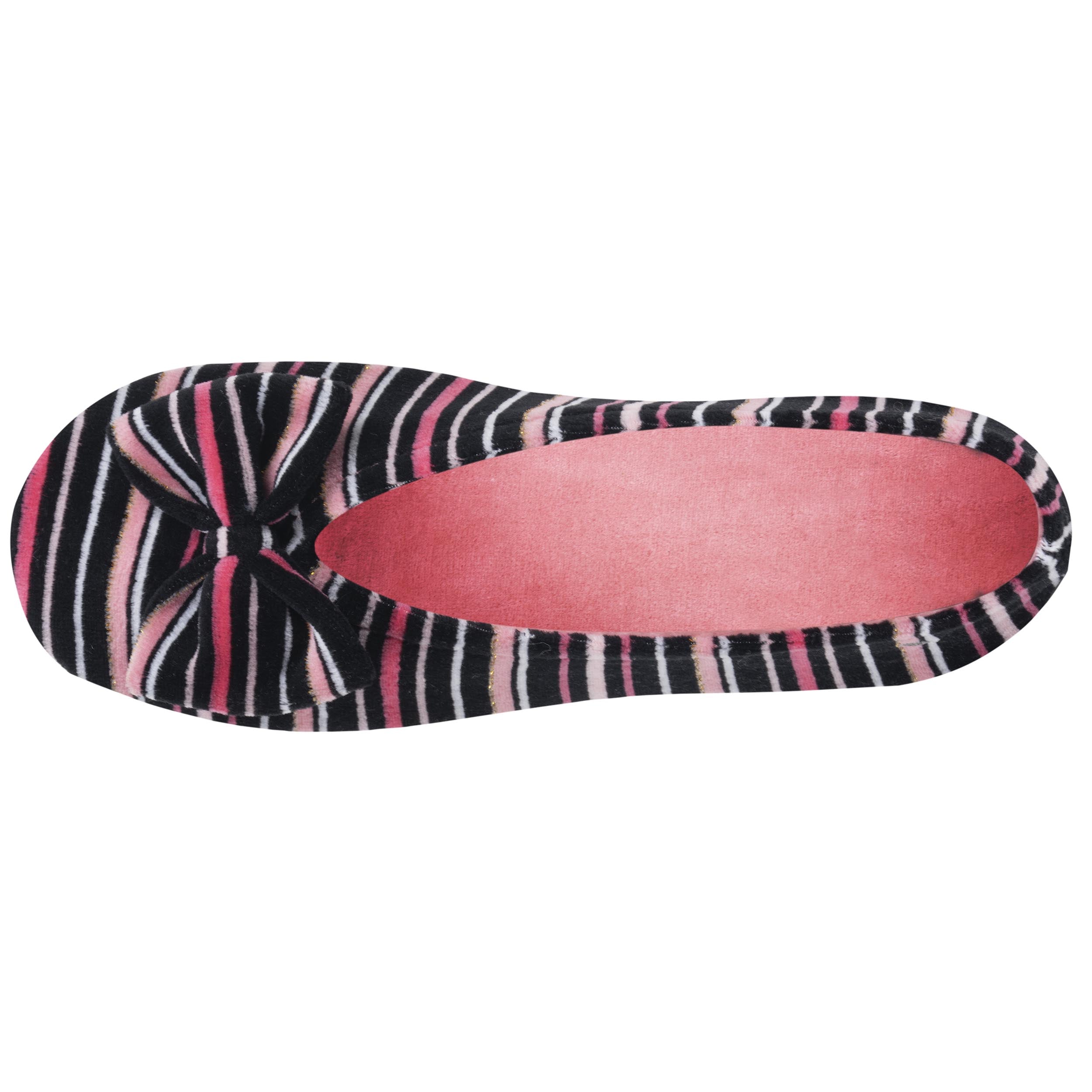isotoner-chaussons-ballerines-femme-grand-n-ud-rayures-rose image 3