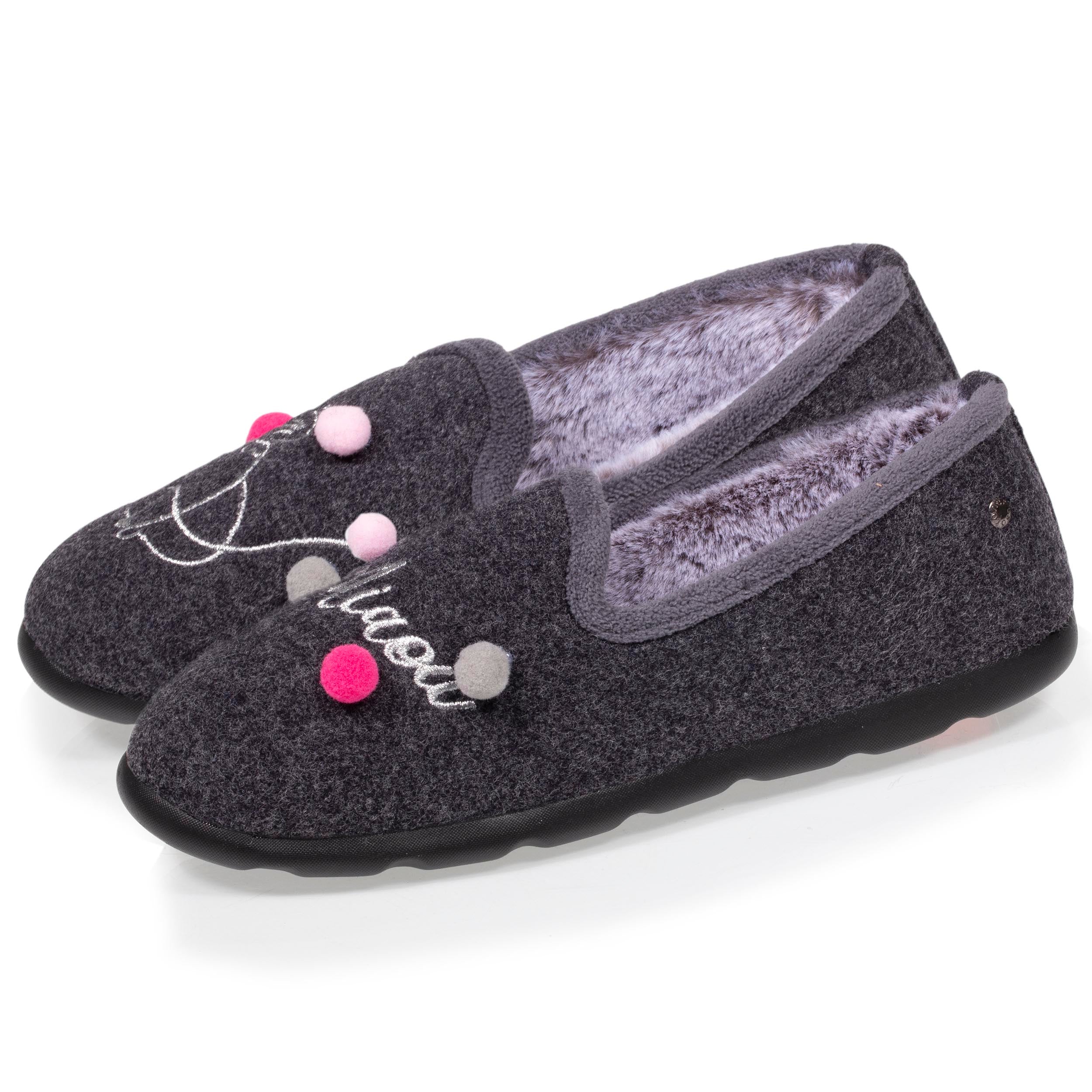 isotoner-chaussons-charentaises-femme-gris-fantaisie-chat image 1
