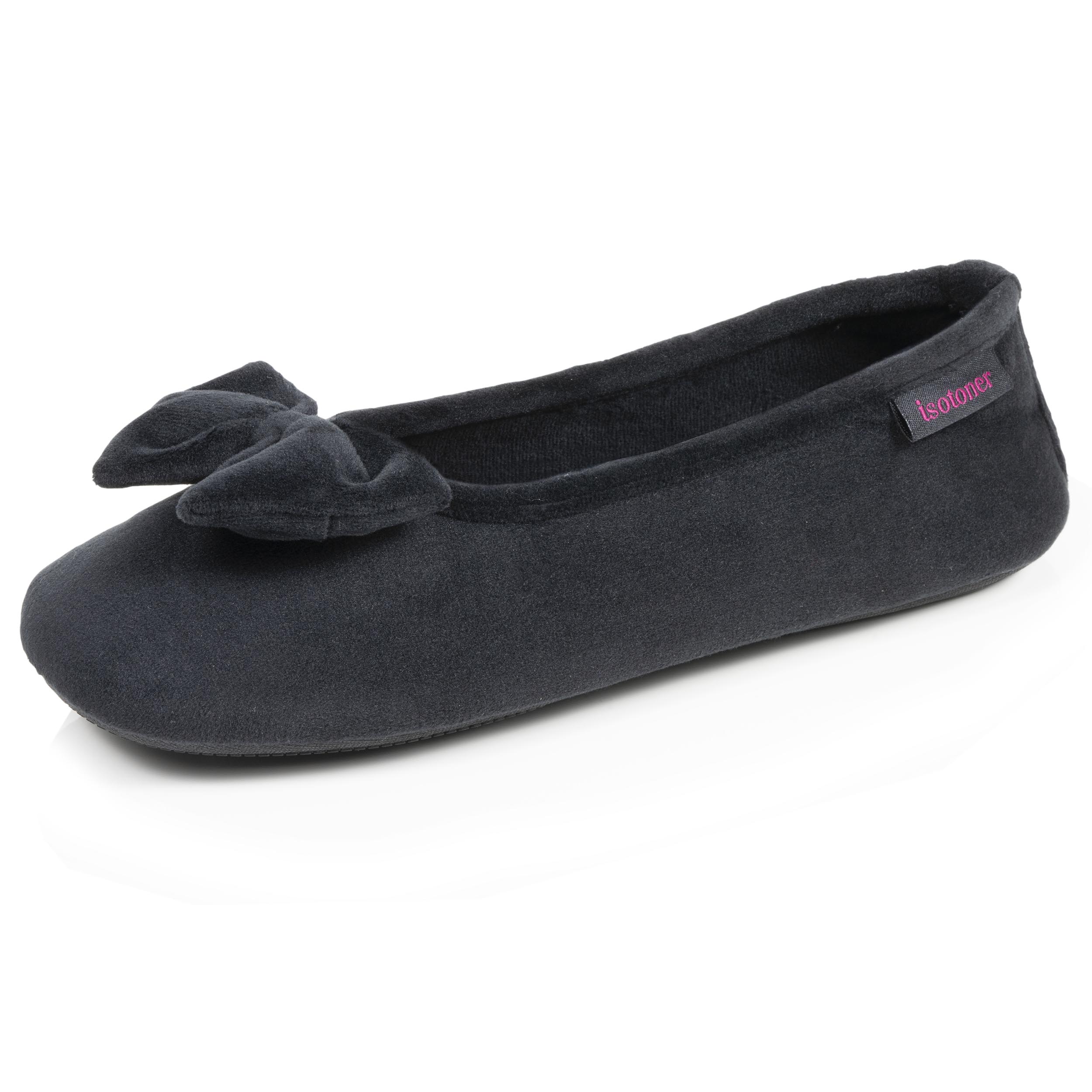 isotoner-chaussons-ballerines-femme-noir-int-rieur-carreaux-rouges image 1