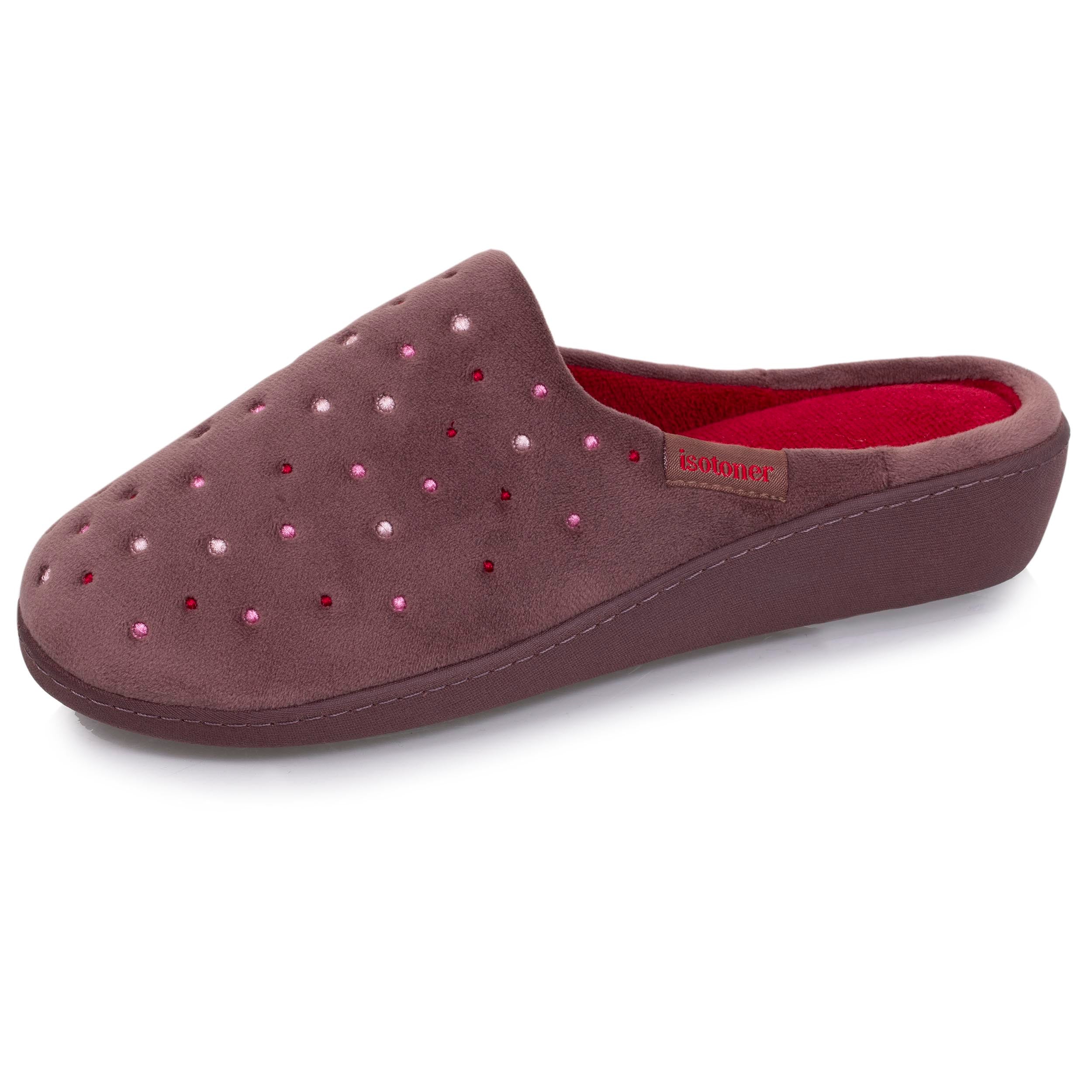 isotoner-chaussons-mules-femme-taupe-talon-4-cm-m-moire-de-forme image 1