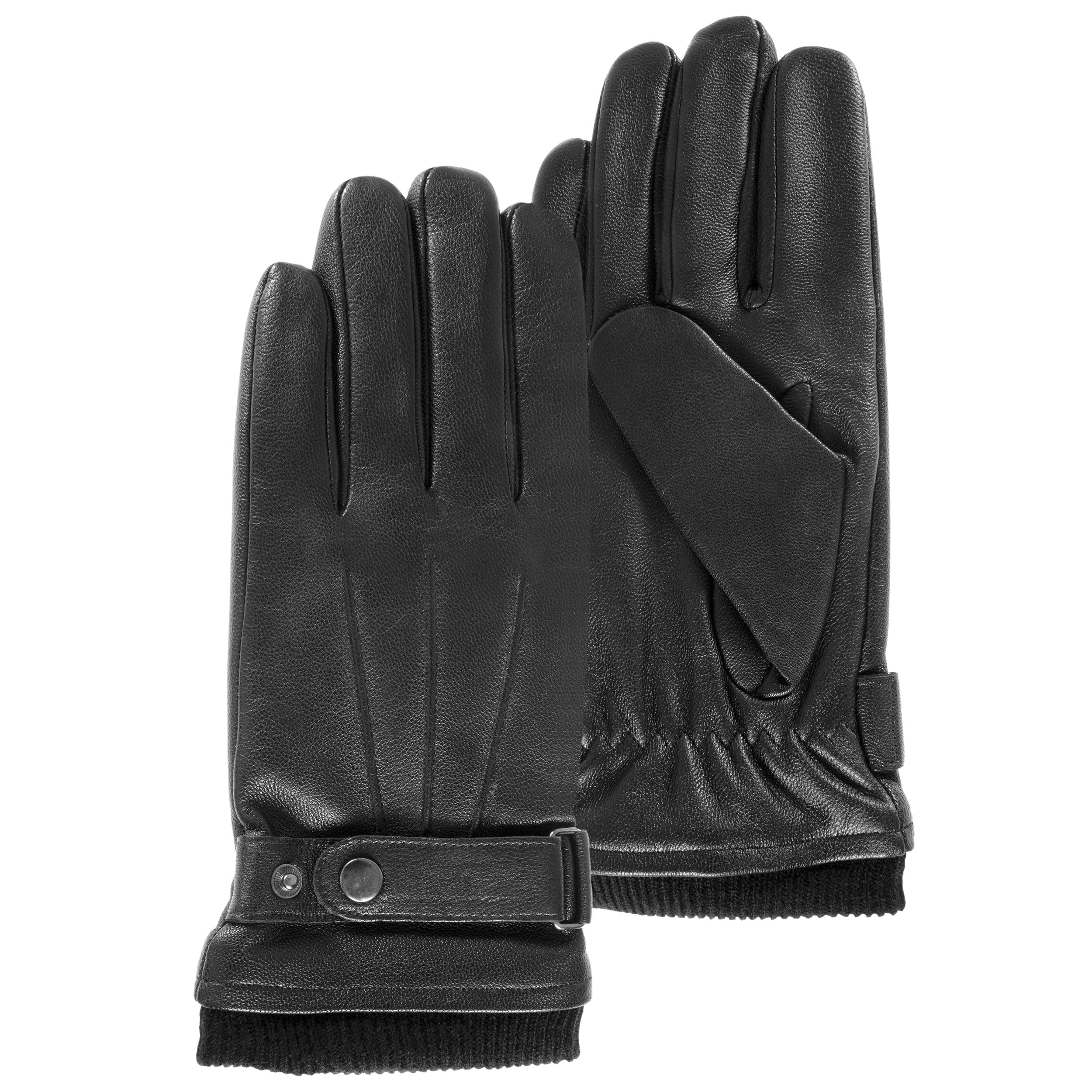 isotoner-gants-homme-tactiles-cuir-resserage-noir image 1
