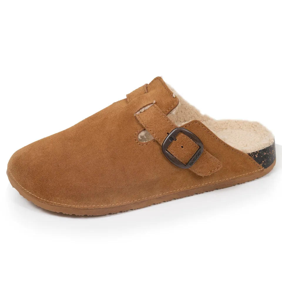isotoner-chaussons-sabots-mules-homme-camel-fourr-s-cuir image 1