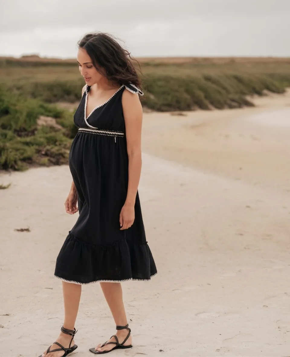 cache-c-ur-gaia-robe-d-allaitement-midi-boh-me-noir image 1