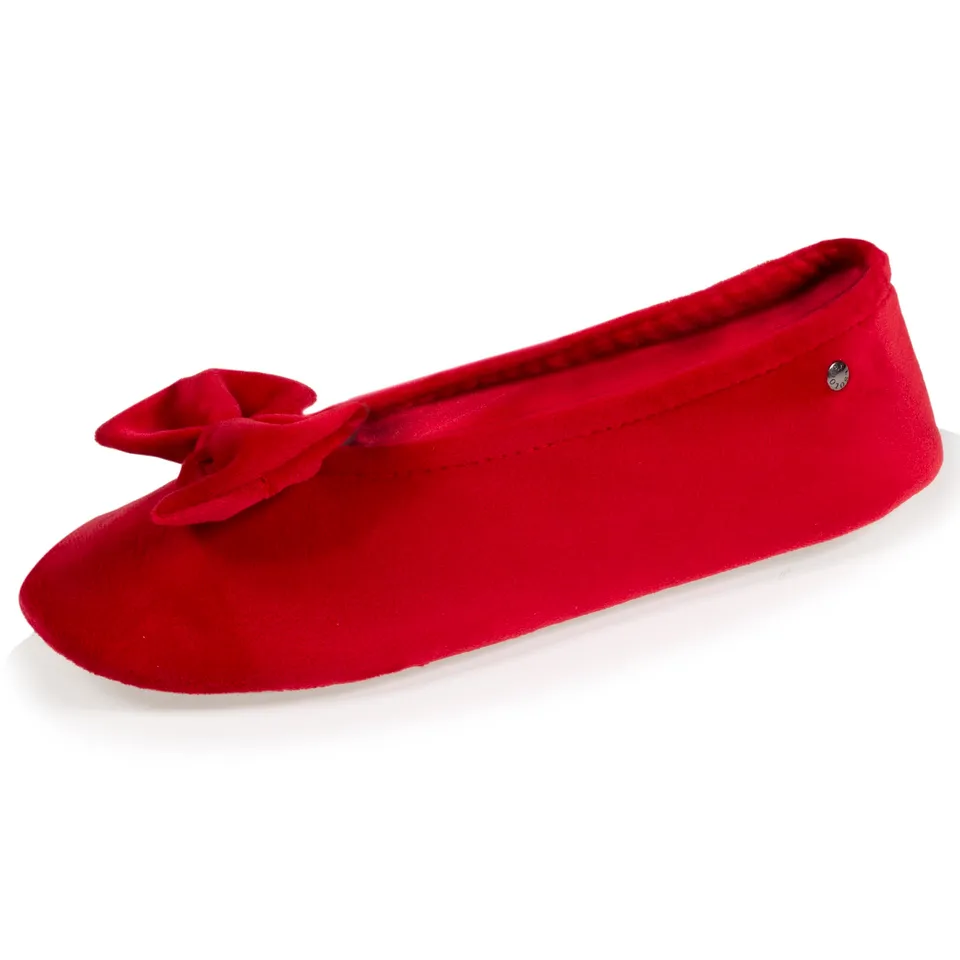 isotoner-chaussons-ballerines-femme-grand-n-ud-rouge image 1