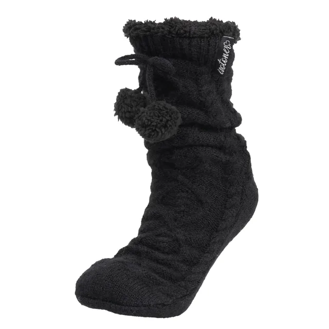 isotoner-chaussettes-fourr-es-femme-pompons-noir-maille-torsad-e-sherpa-antid-ra image 1