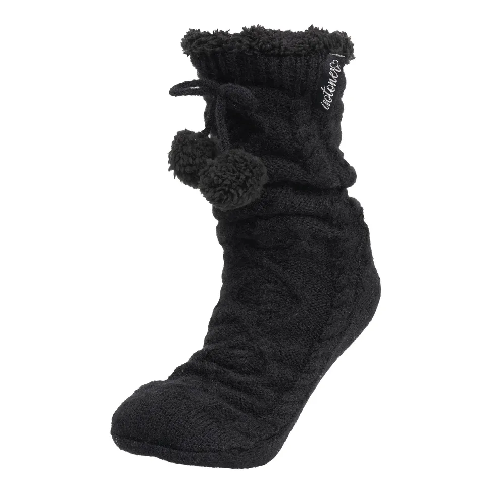 isotoner-chaussettes-fourr-es-femme-pompons-noir-maille-torsad-e-sherpa-antid-ra image 1