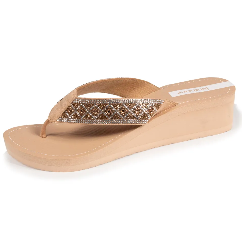 isotoner-tongs-femme-talon-paillettes-beige-4-cm image 1