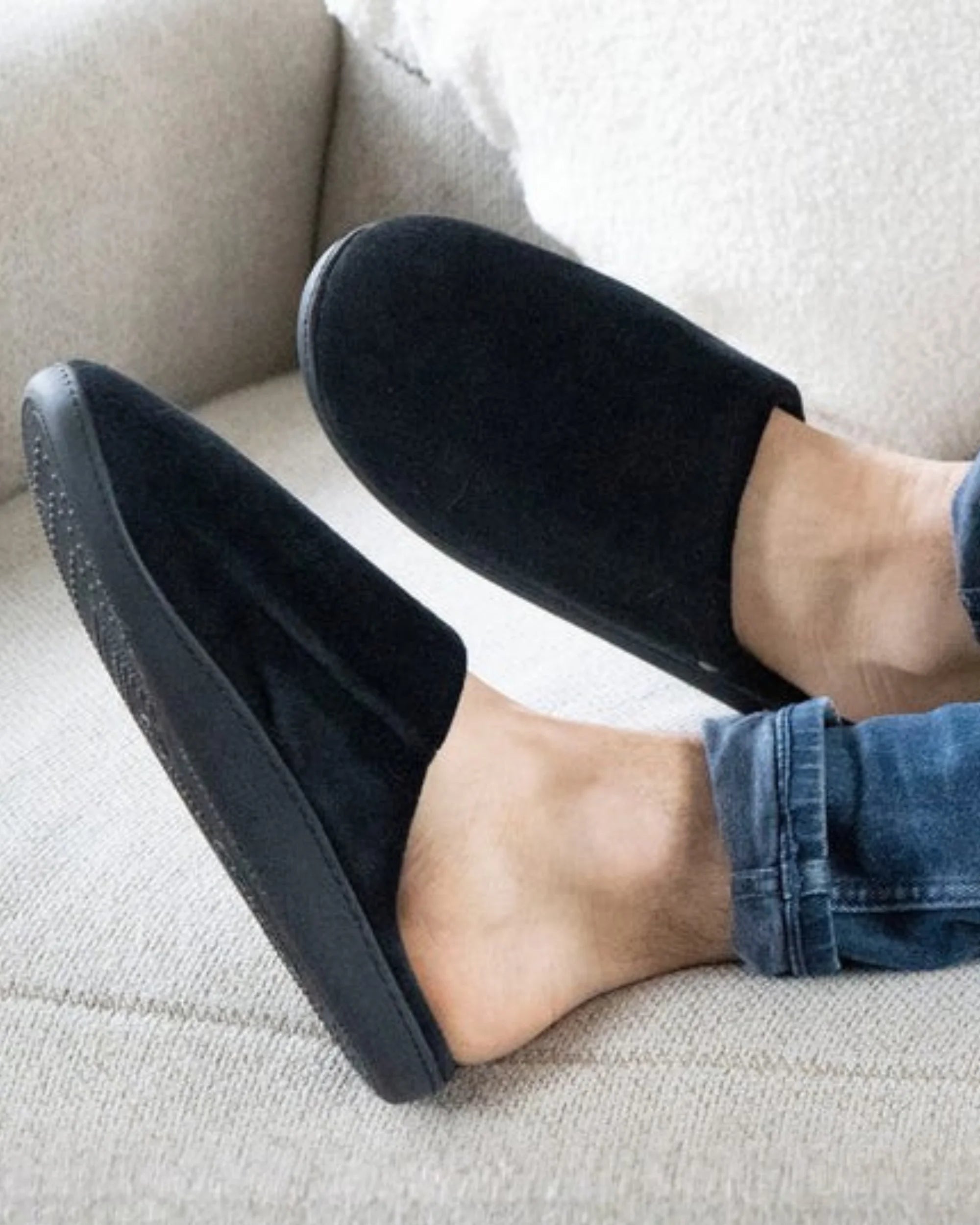 isotoner-chaussons-mules-homme-noir-chevrons-coton-bio image 2