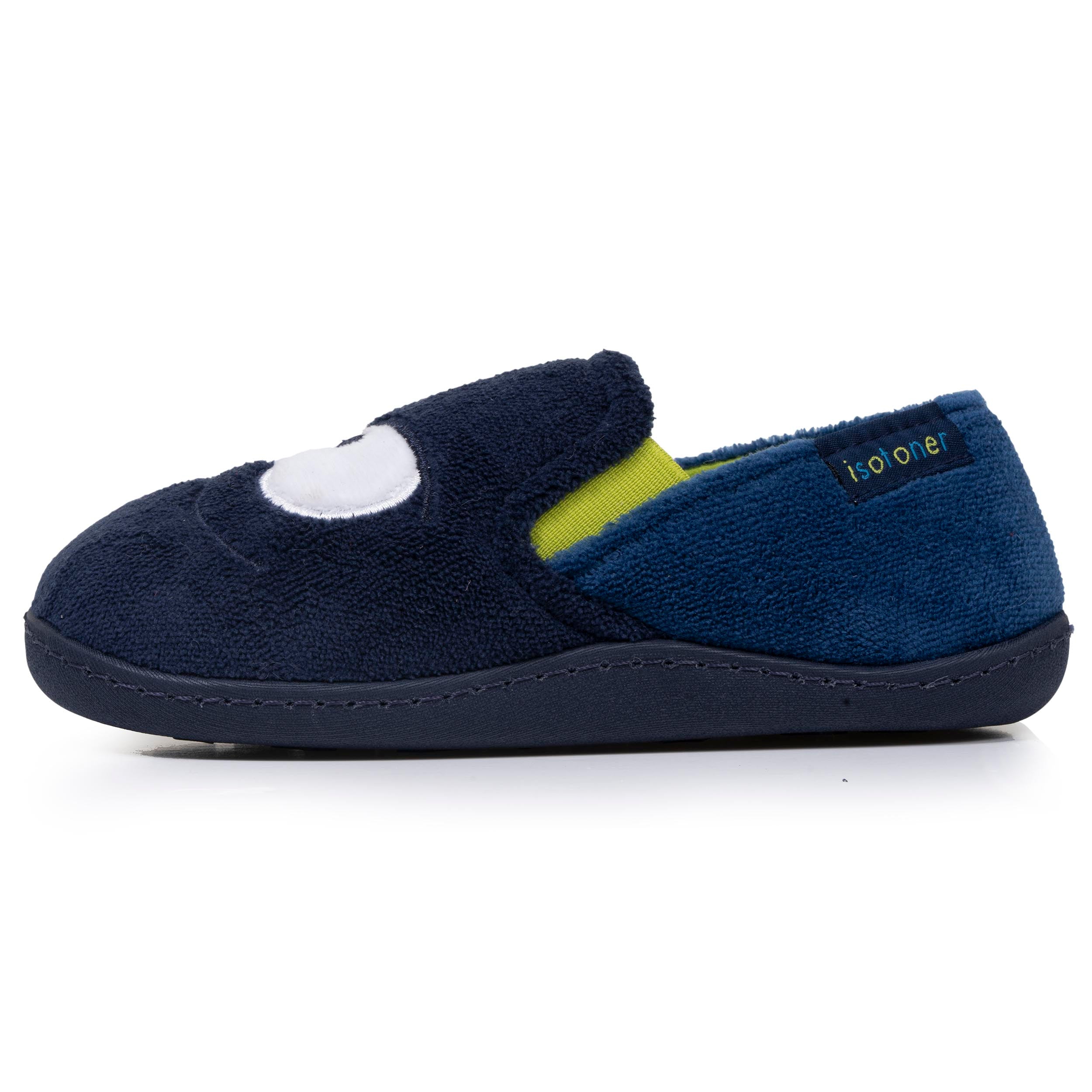 isotoner-chaussons-mocassins-enfant-marine-jaune image 3
