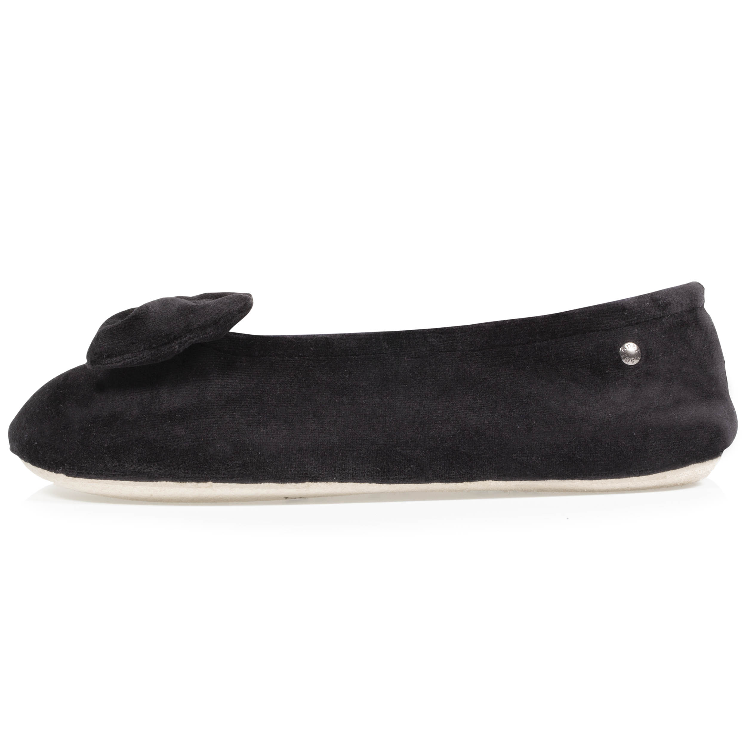 isotoner-chaussons-ballerines-femme-grand-n-ud-noir-coton-bio image 4
