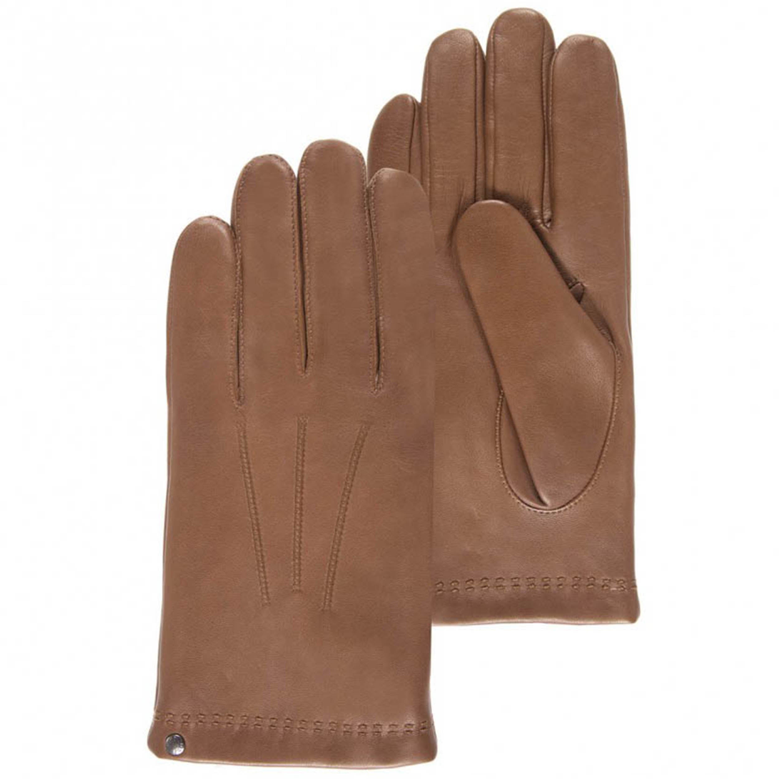isotoner-gants-homme-cuir-agneau-cachemire-et-soie-caramel image 1