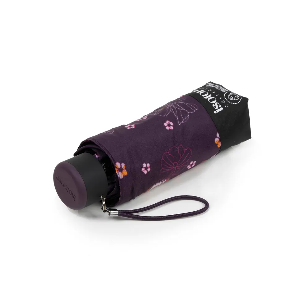 isotoner-parapluie-mini-slim-fleurs-aubergine-format-poche image 1