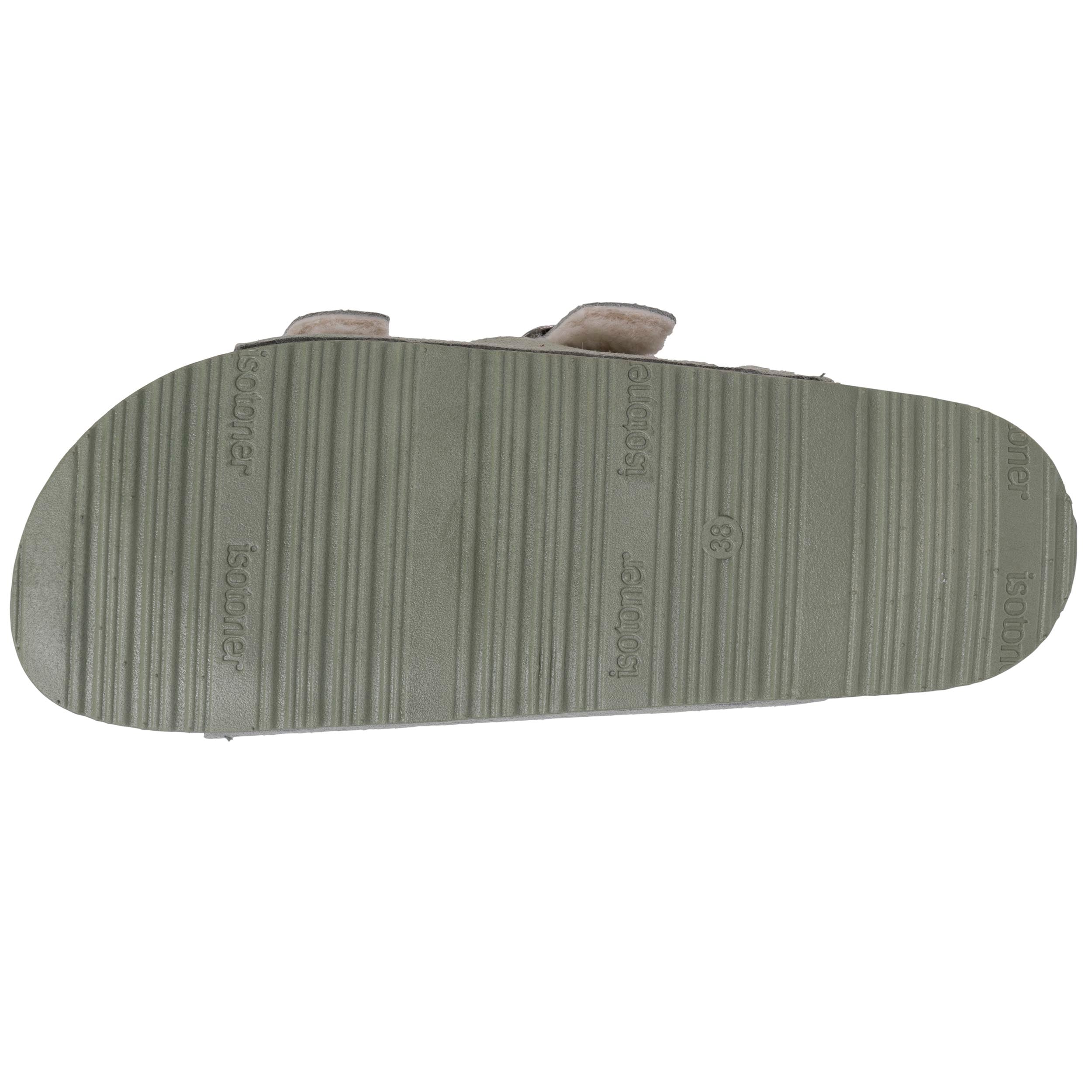 isotoner-chaussons-sandales-femme-sherpa-vert-d-eau-cuir image 4