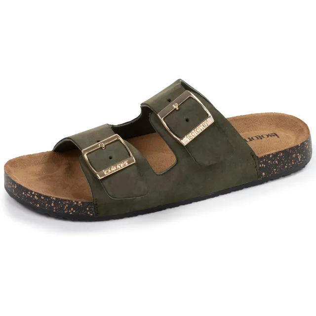 isotoner-mules-sandales-femme-double-bride-kaki image 1