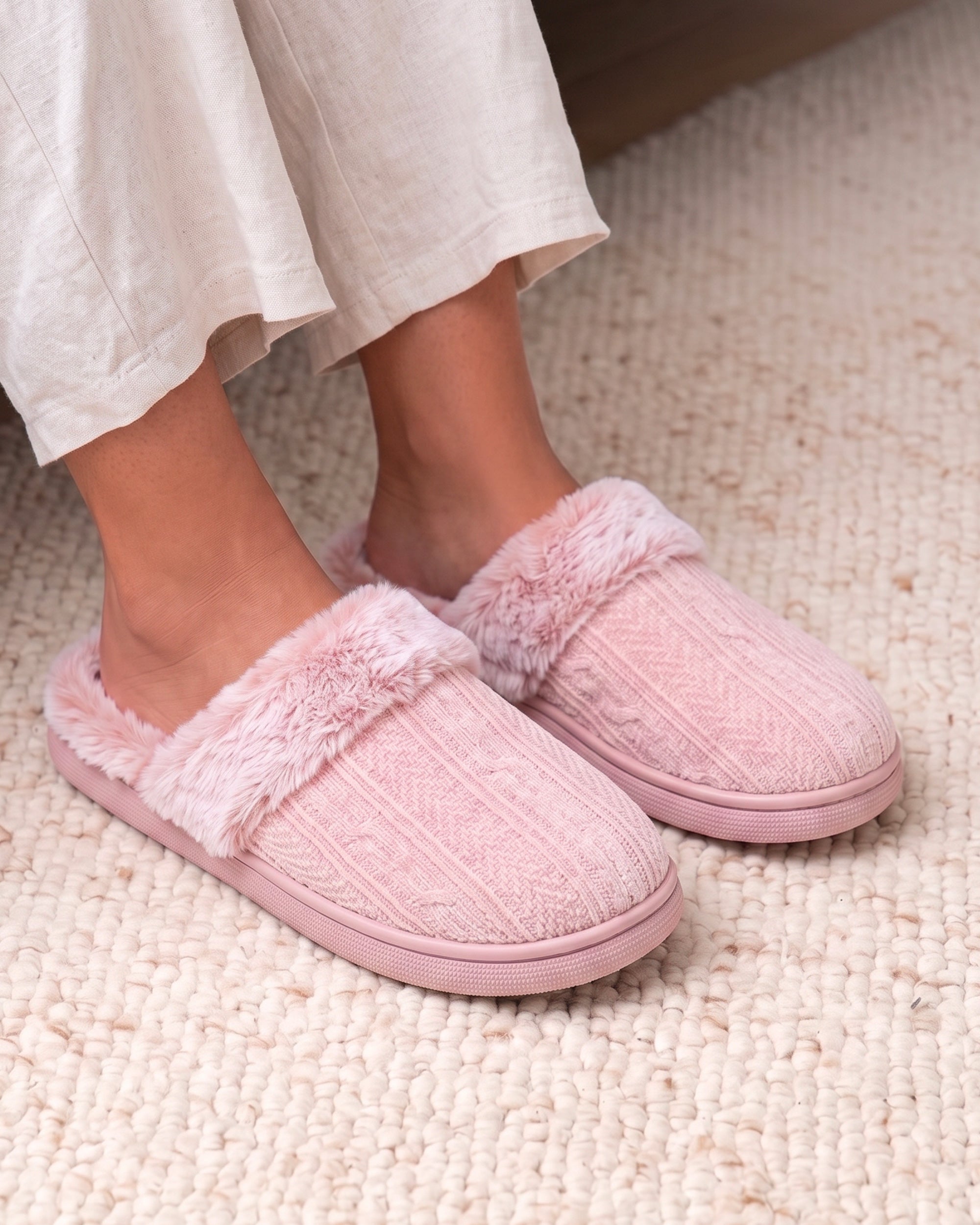 isotoner-chaussons-mules-femme-bloup-maille-blush image 2