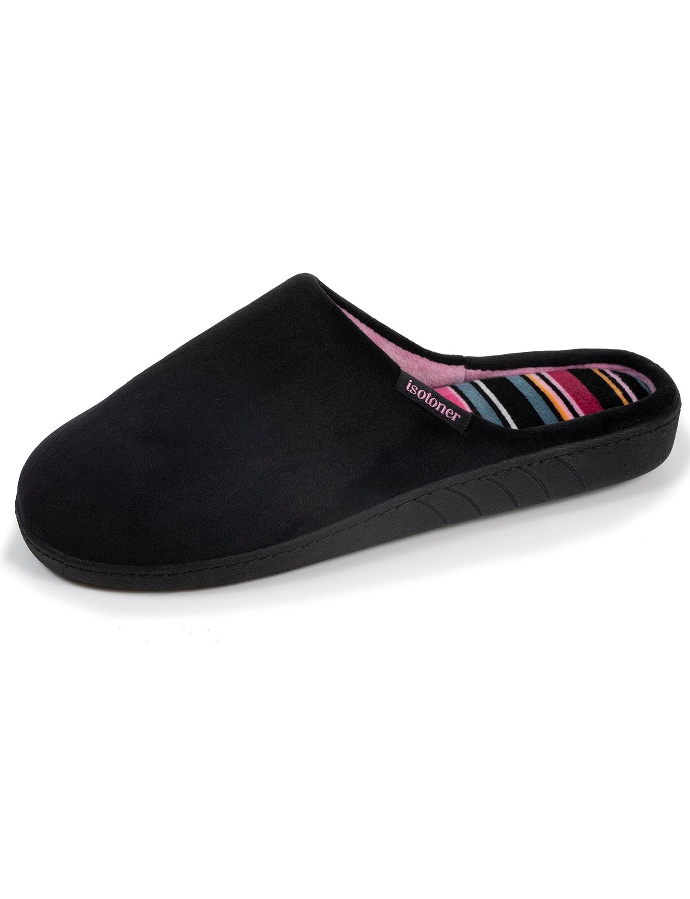 isotoner-chaussons-mules-femme-noir-rayures-m-moire-de-forme image 6