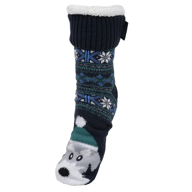 isotoner-chaussettes-fourr-es-homme-no-l-chien-marine-sherpa image 1