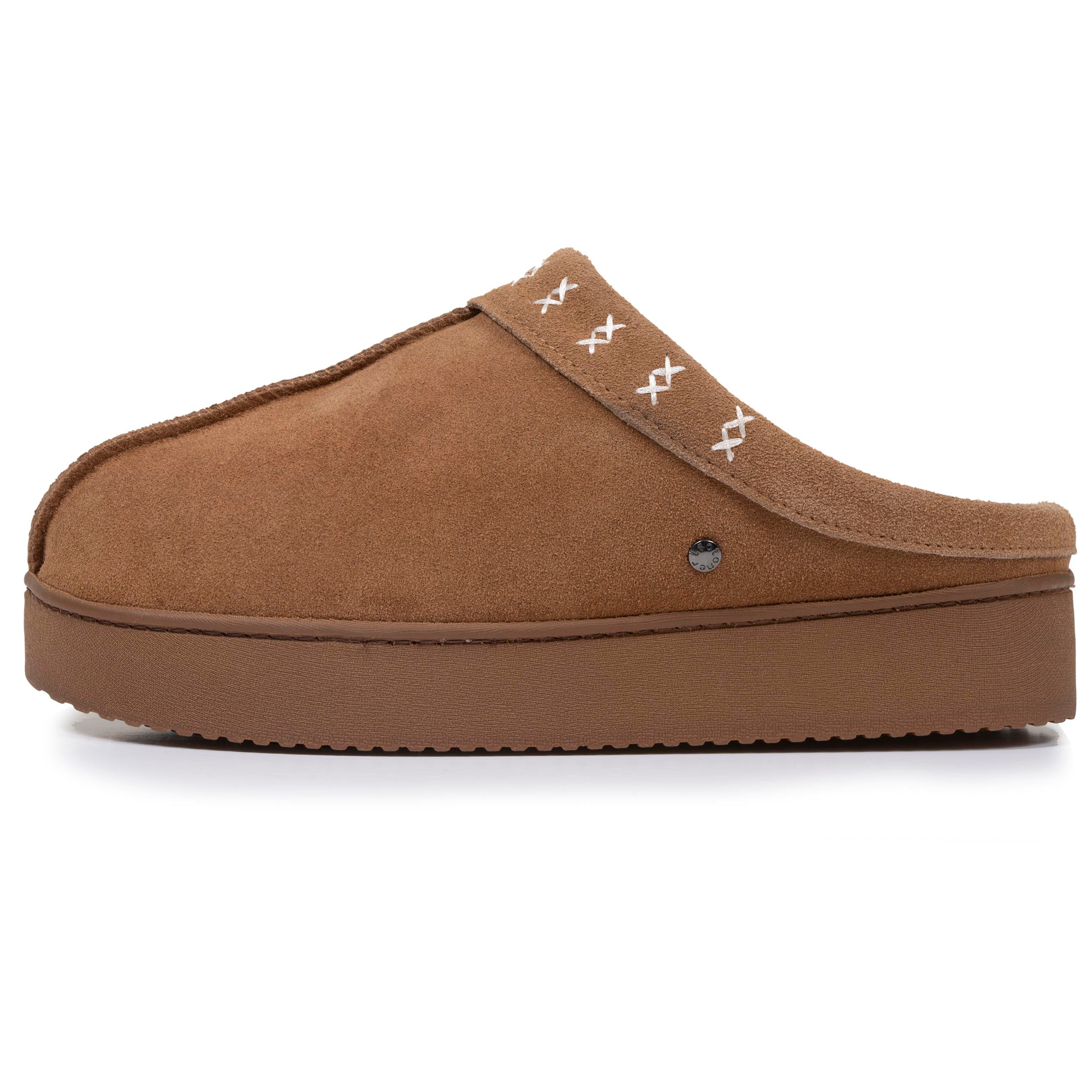 isotoner-chaussons-mules-femme-camel-en-cuir image 4