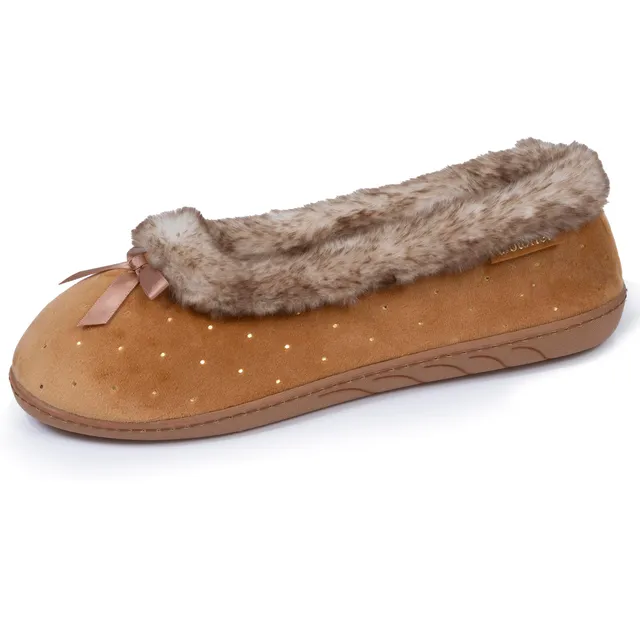 isotoner-chaussons-ballerines-femme-camel-brillants-m-moire-de-forme image 1