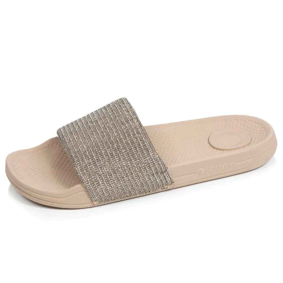 isotoner-mules-claquettes-femme-everywear-beige-strass image 1