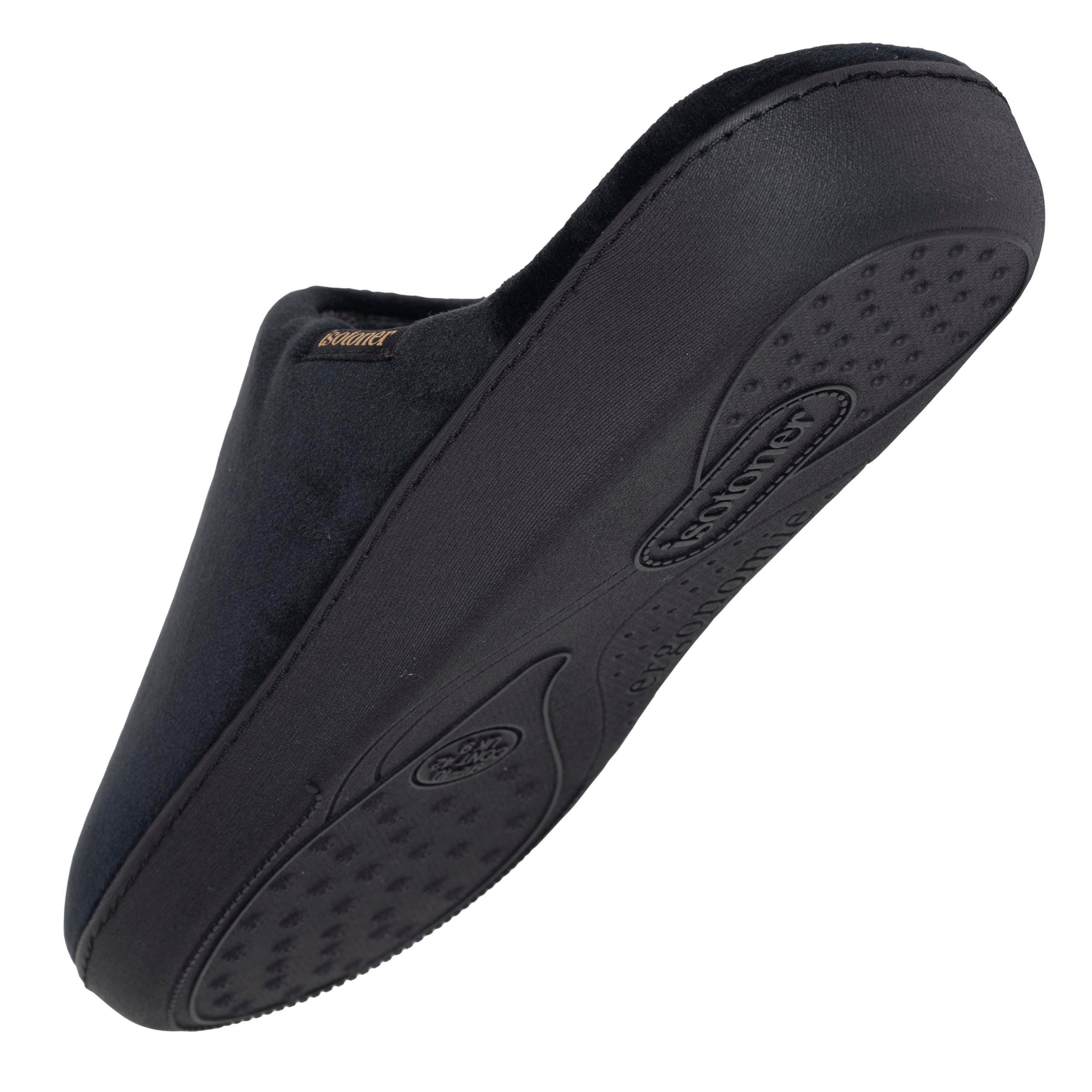 isotoner-chaussons-mules-homme-noir-rayures-bordeaux image 5