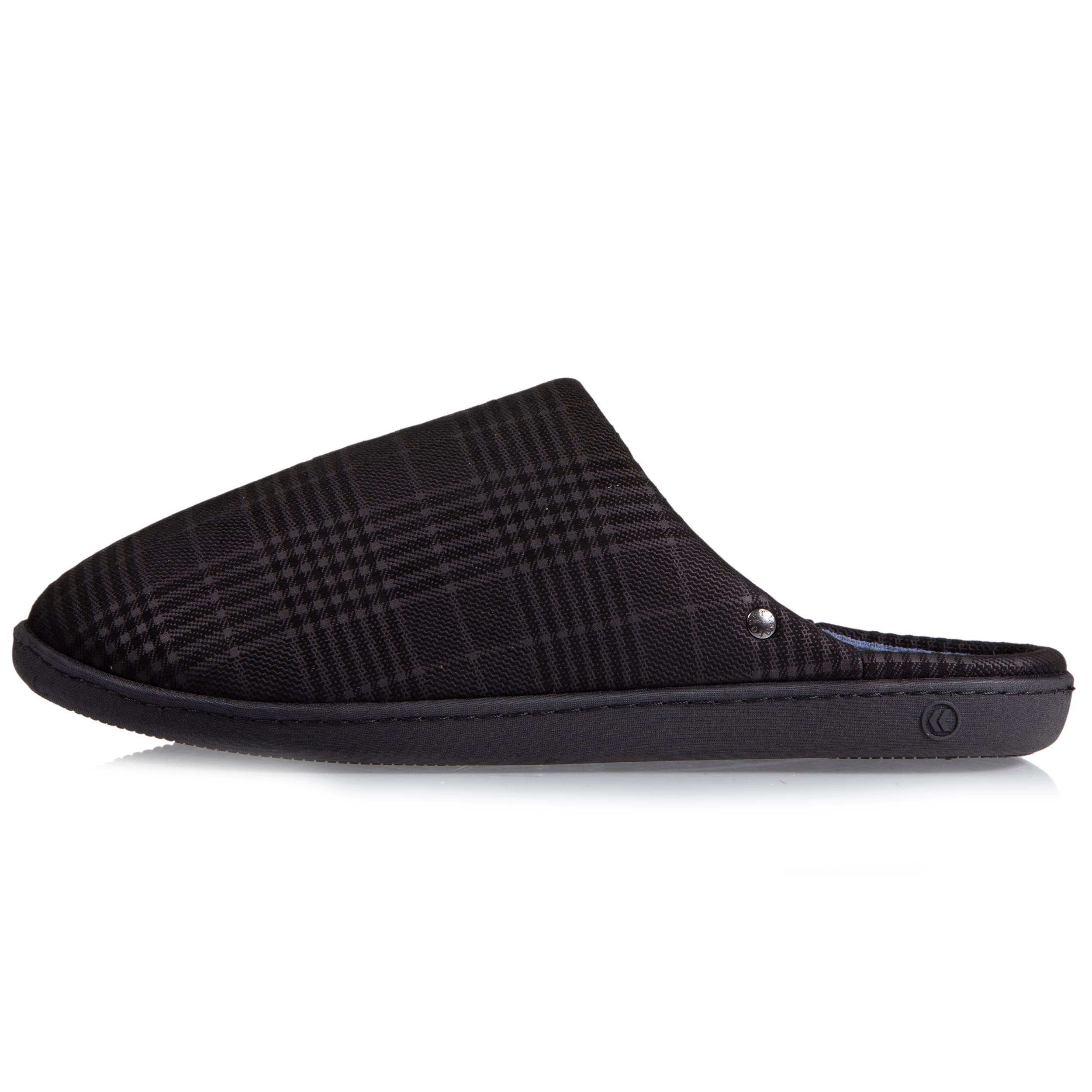 isotoner-chaussons-mules-homme-noir-tartan-ergonomique image 3