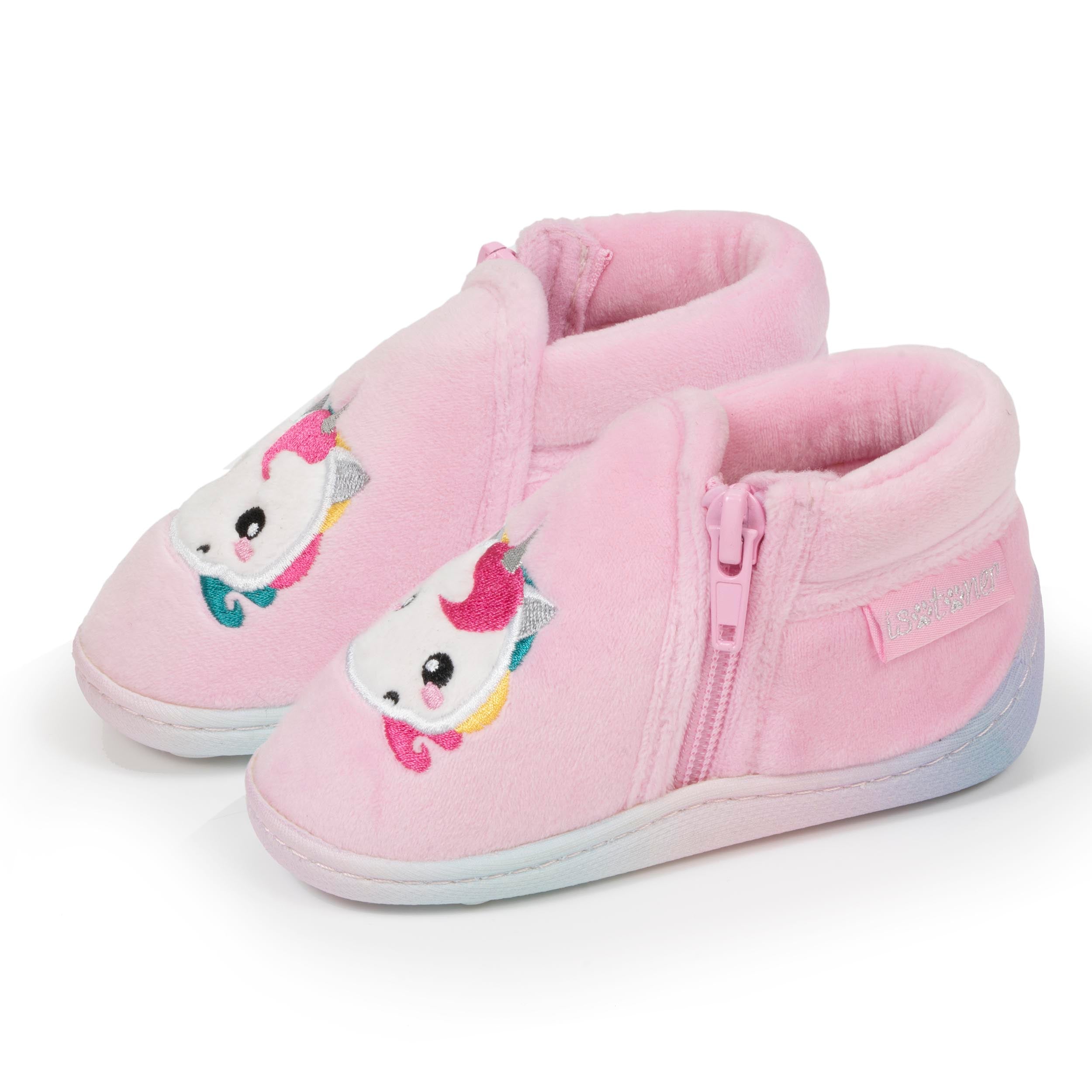 isotoner-chaussons-bottillons-zip-b-b-rose-licorne-antid-rapants image 1