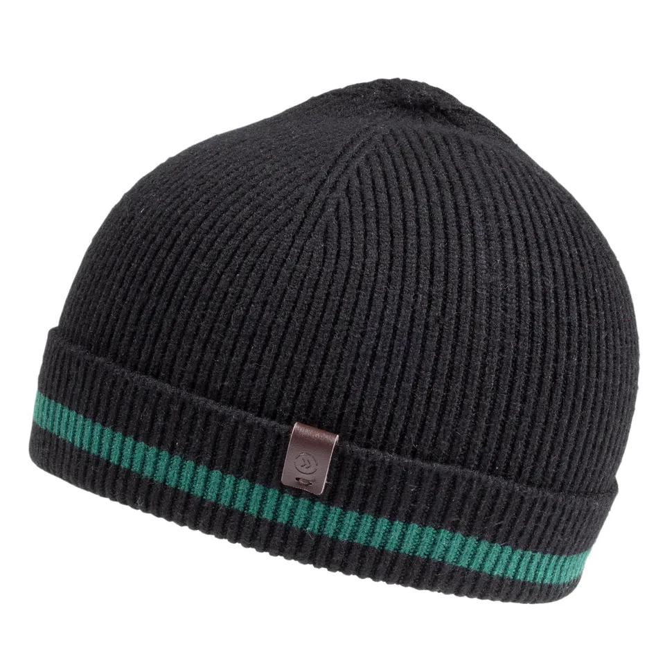isotoner-bonnet-homme-ultra-doux-noir-liseret-vert-docker-court image 1