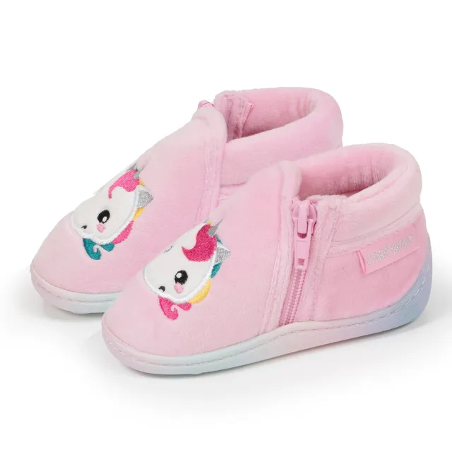 isotoner-chaussons-bottillons-zip-b-b-rose-licorne-antid-rapants image 1
