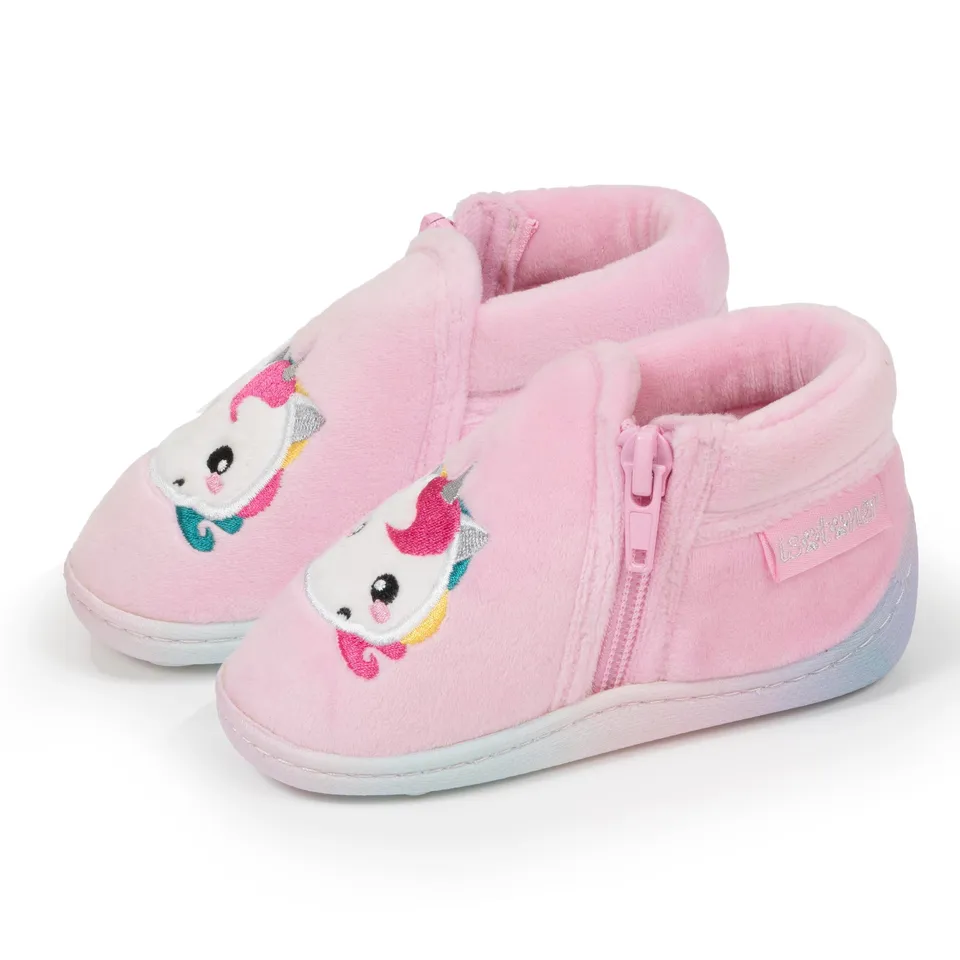 isotoner-chaussons-bottillons-zip-b-b-rose-licorne-antid-rapants image 1