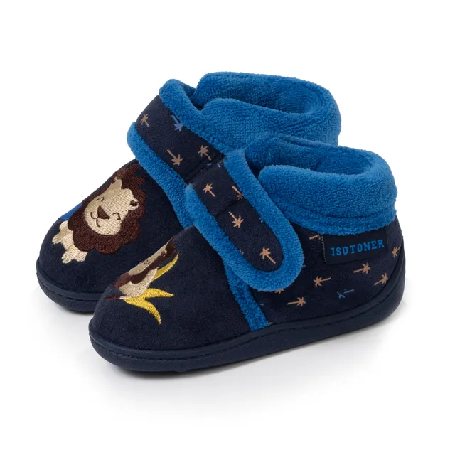 isotoner-chaussons-bottillons-scratch-enfant-marine-lion-palmier image 1