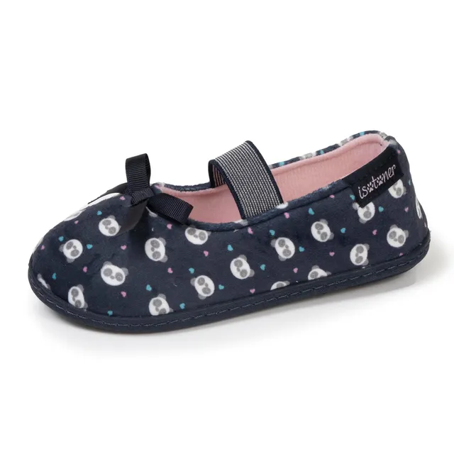 isotoner-chaussons-ballerines-enfant-marine-panda-microvelours image 1