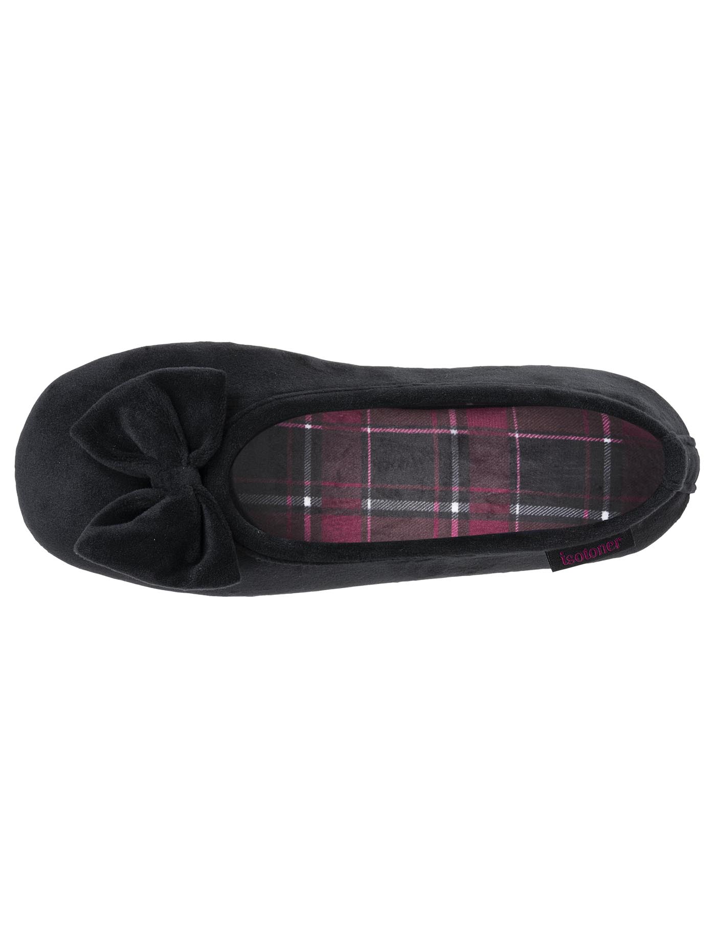 isotoner-chaussons-ballerines-femme-noir-int-rieur-carreaux-rouges image 7