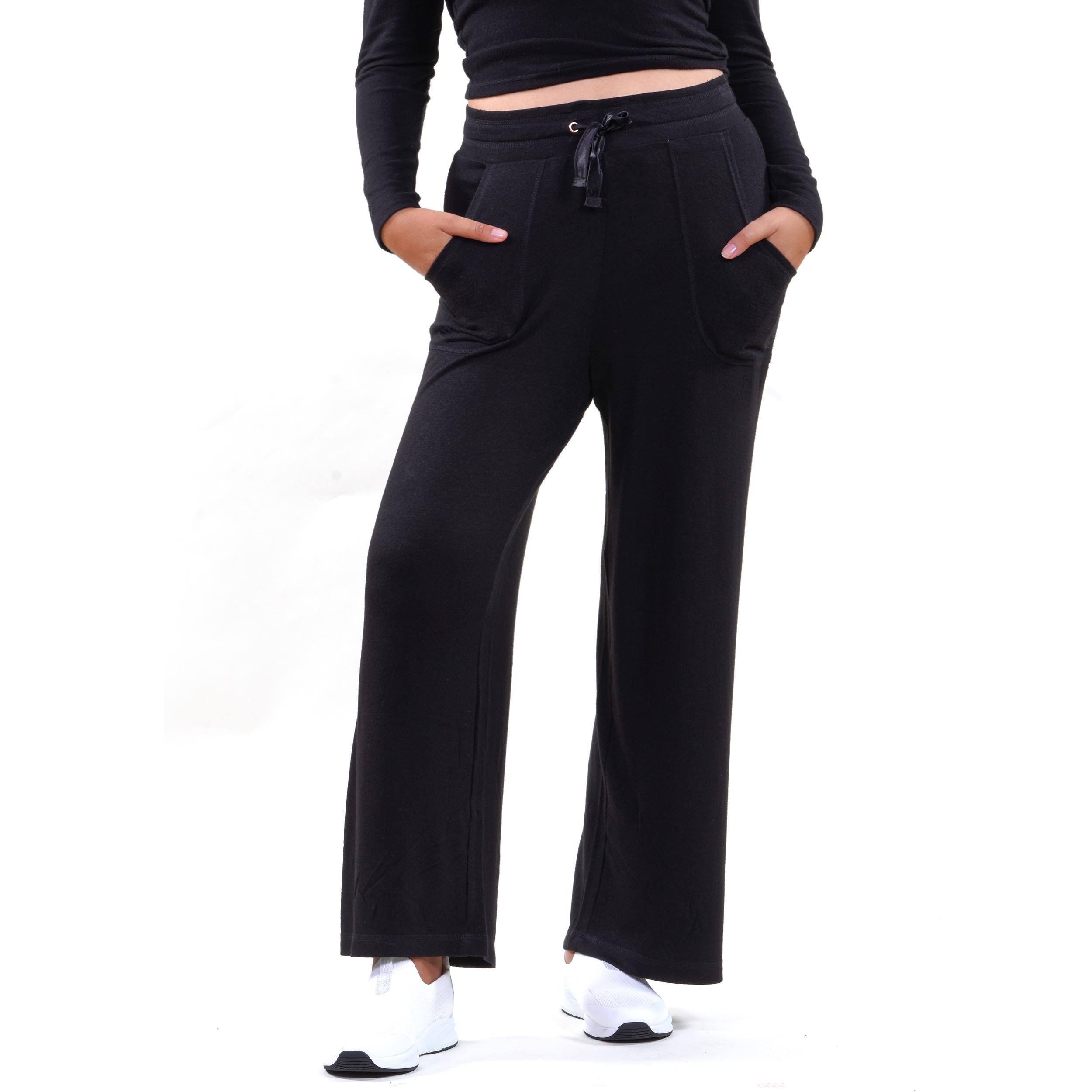isotoner-pantalon-large-femme-noir-viscose-ecovero image 1