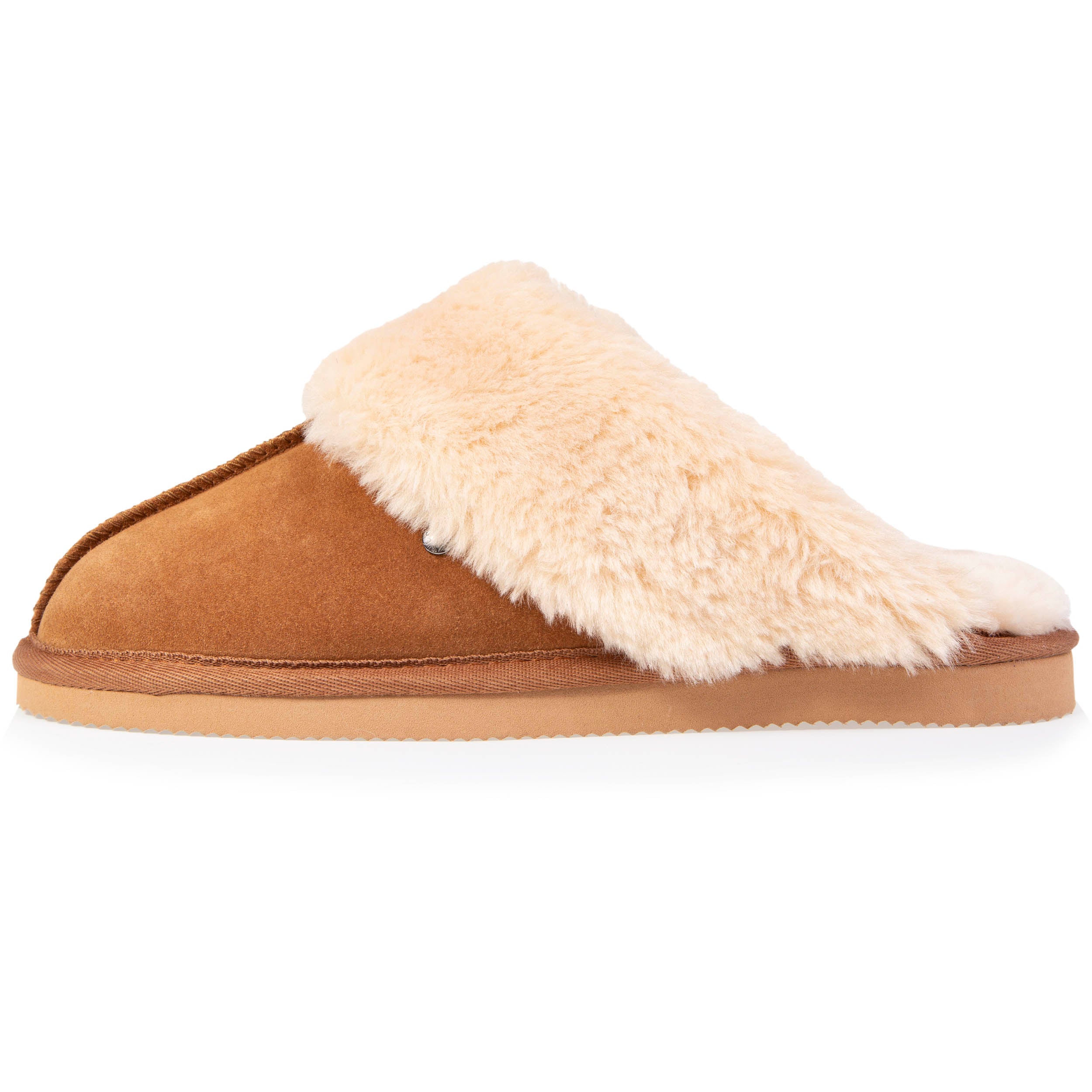 isotoner-chaussons-mules-fourr-es-femme-camel-premium-cuir image 4