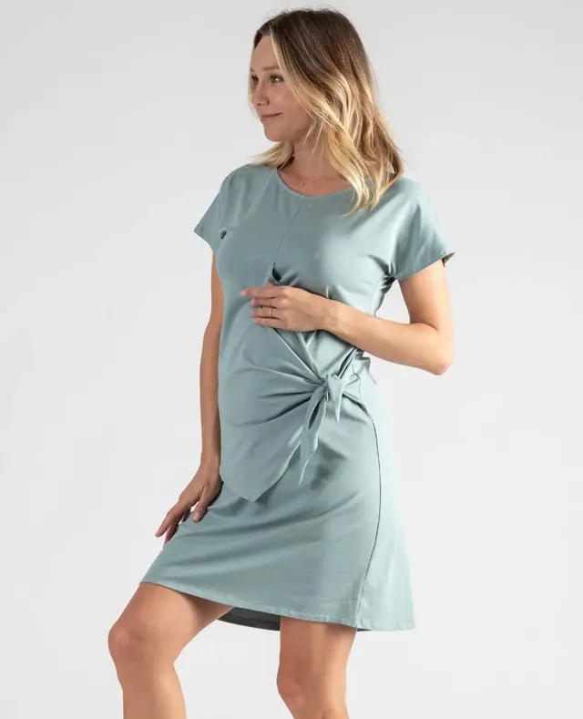 cache-c-ur-robe-courte-de-grossesse-et-d-allaitement-matelot-sauge image 1