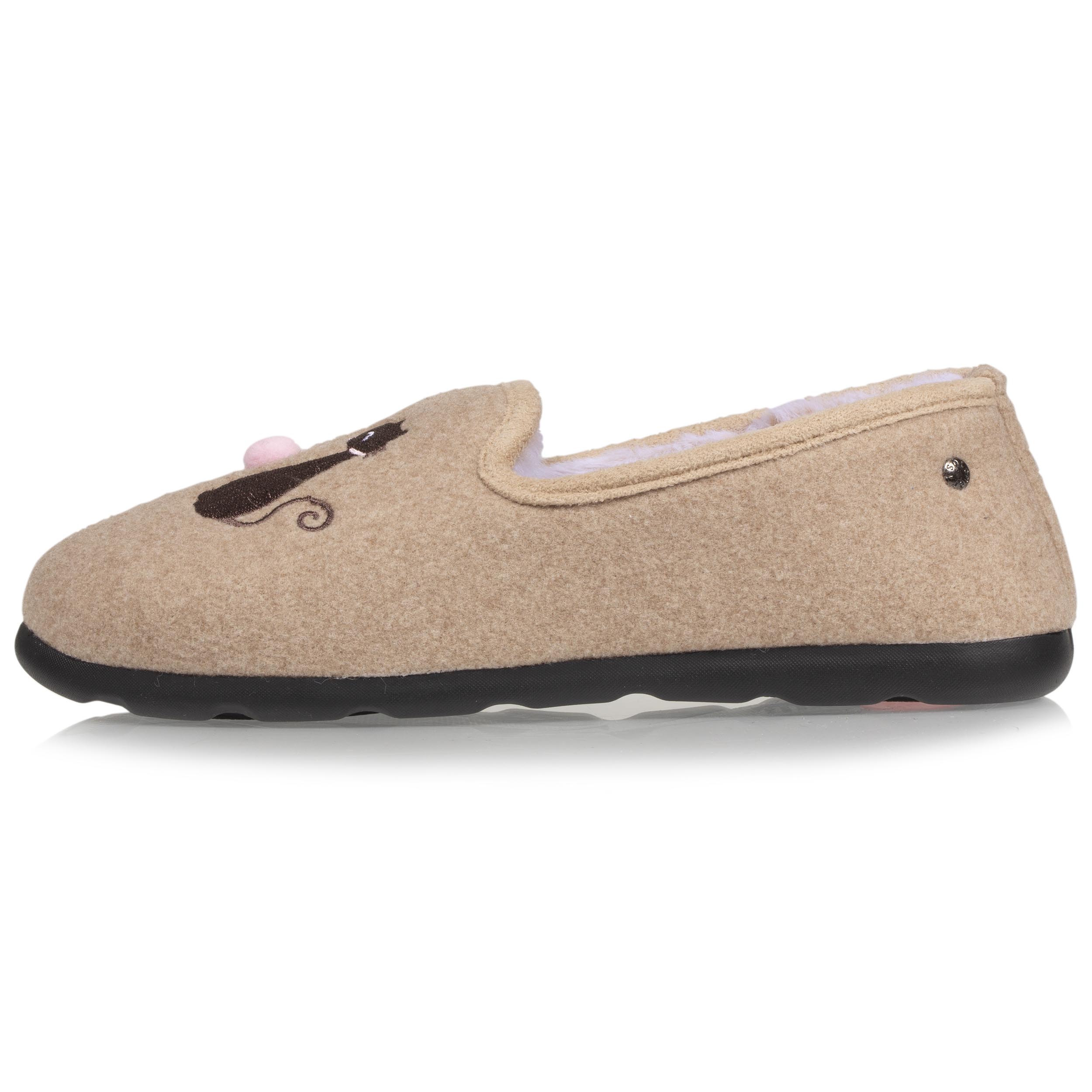 isotoner-chaussons-charentaises-femme-beige-broderie-chat image 3