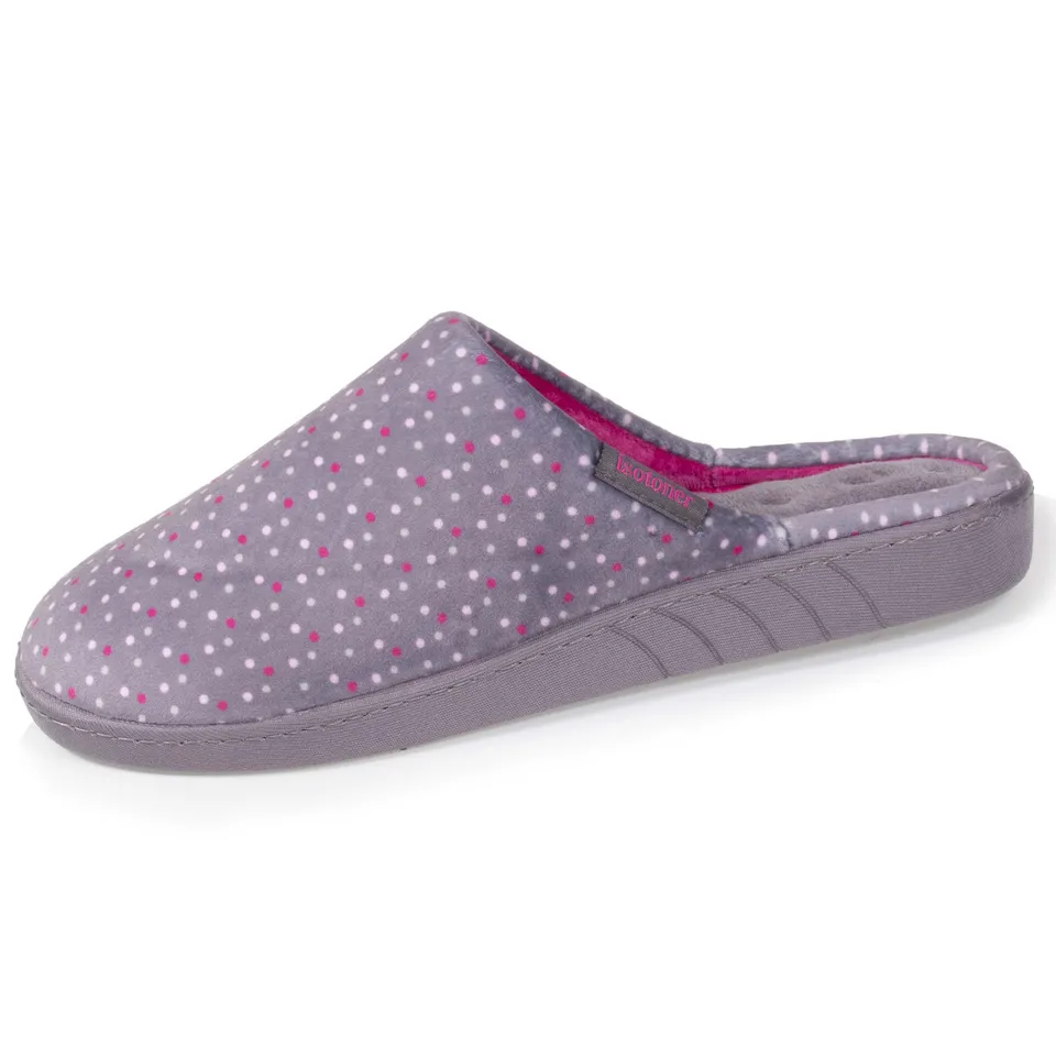 isotoner-chaussons-mules-femme-pois-violet image 1