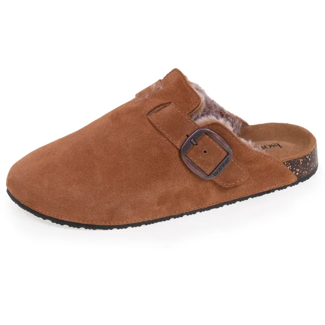 isotoner-sabots-fourr-s-cuir-femme-camel image 1