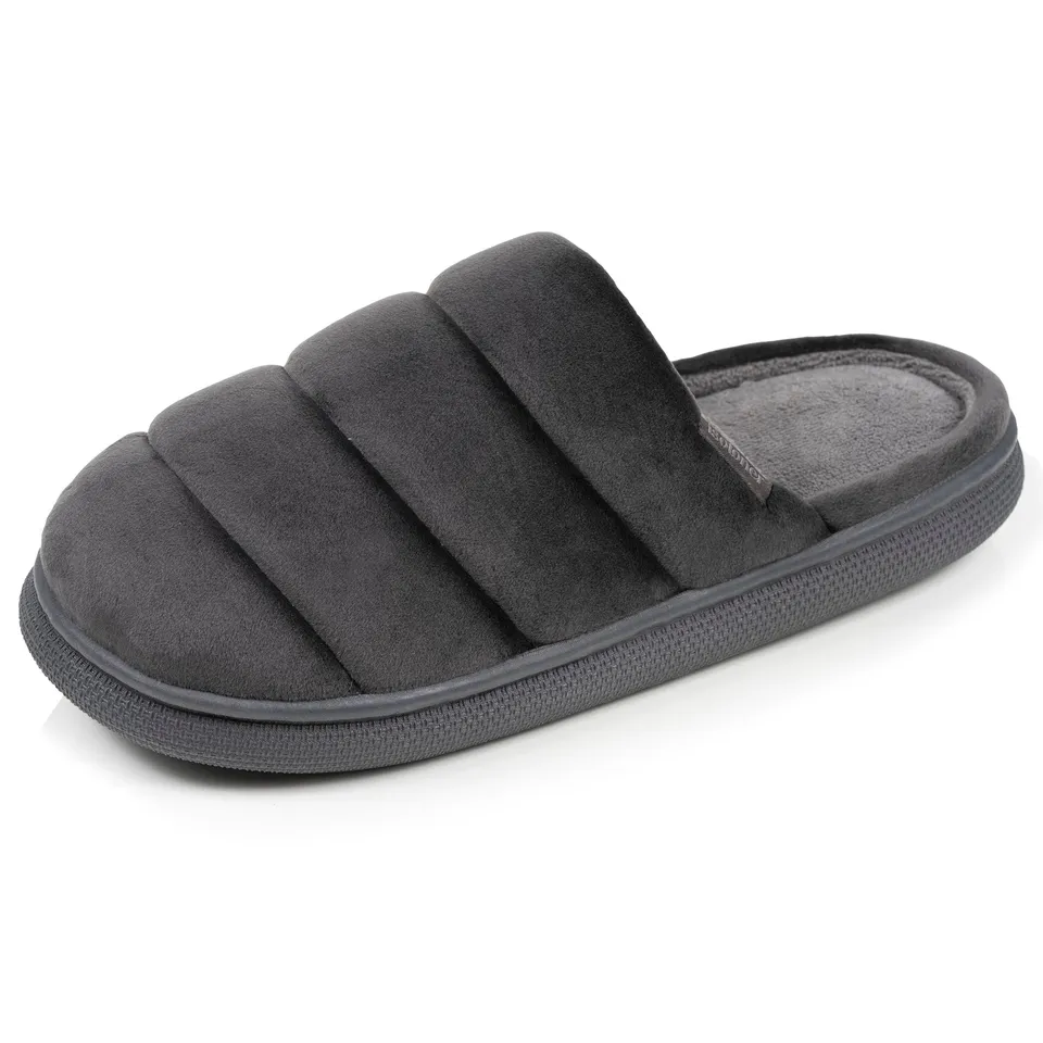 isotoner-chaussons-mules-homme-bloup-gris-velours-confort image 1