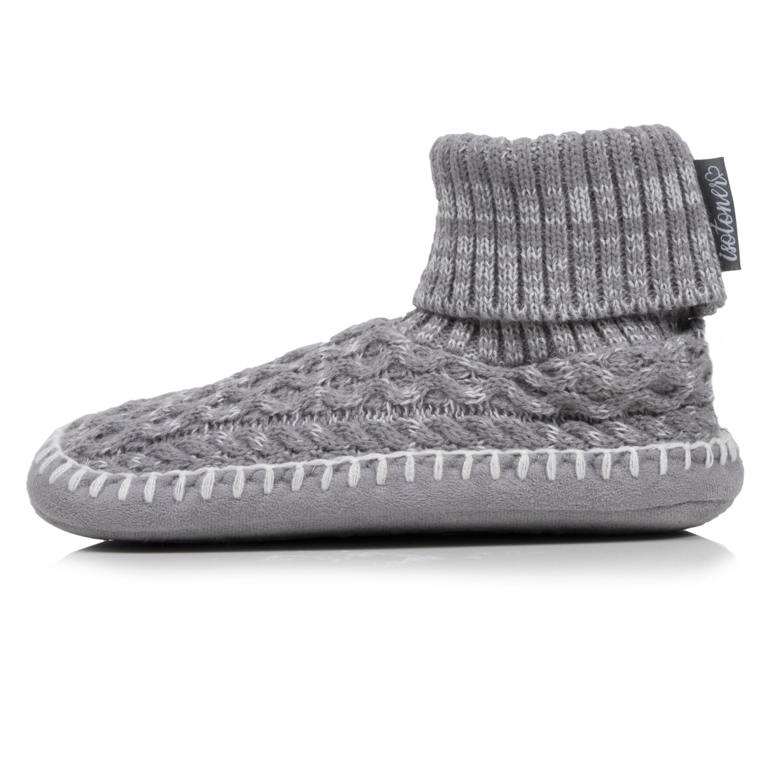 isotoner-chaussons-scandinaves-femme-maille-gris image 3
