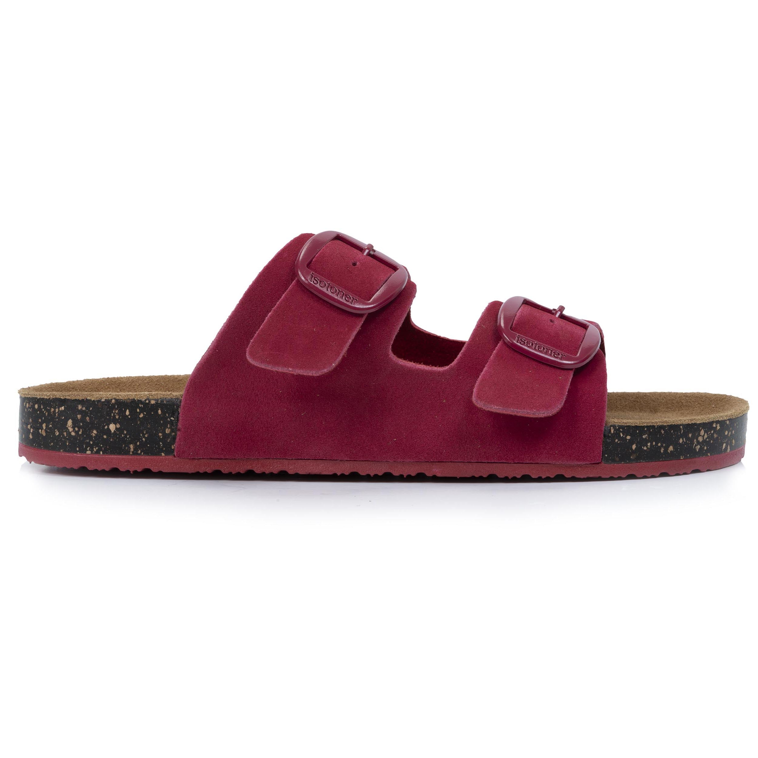 isotoner-mules-sandales-femme-double-bride-cuir-framboise-premium image 8