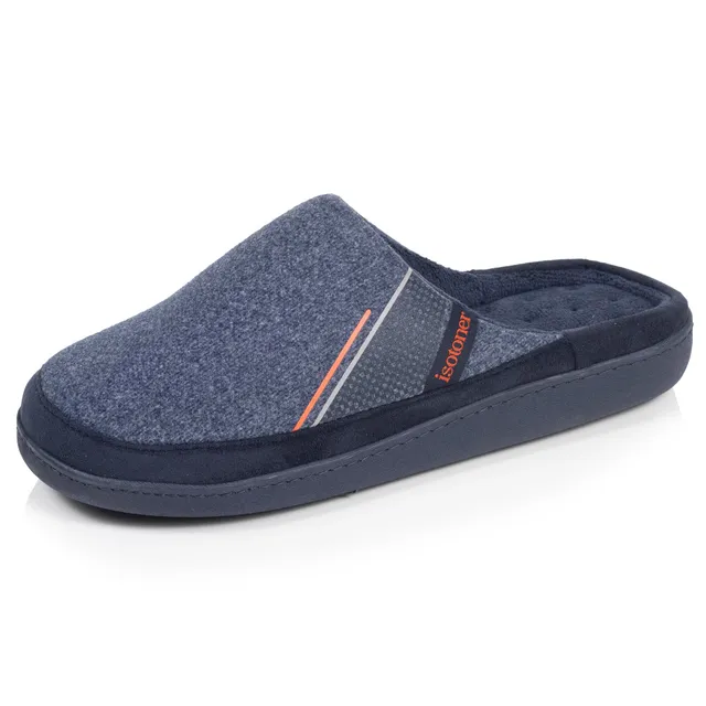 isotoner-chaussons-mules-homme-marine-liser-orange-m-moire-de-forme image 1