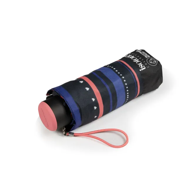 isotoner-parapluie-mini-slim-rayure-petit-c-ur-marine image 1