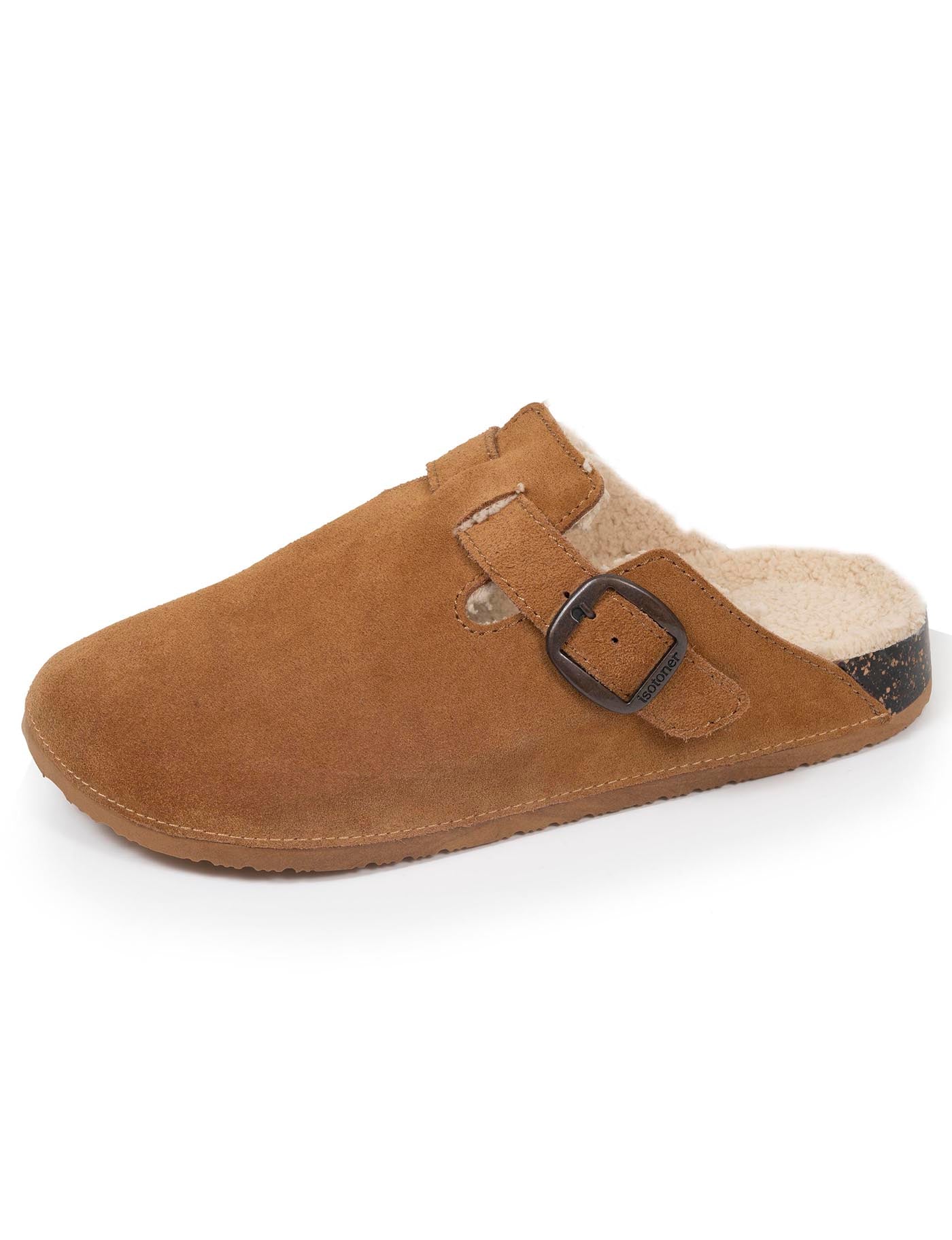 isotoner-chaussons-sabots-mules-homme-camel-fourr-s-cuir image 6