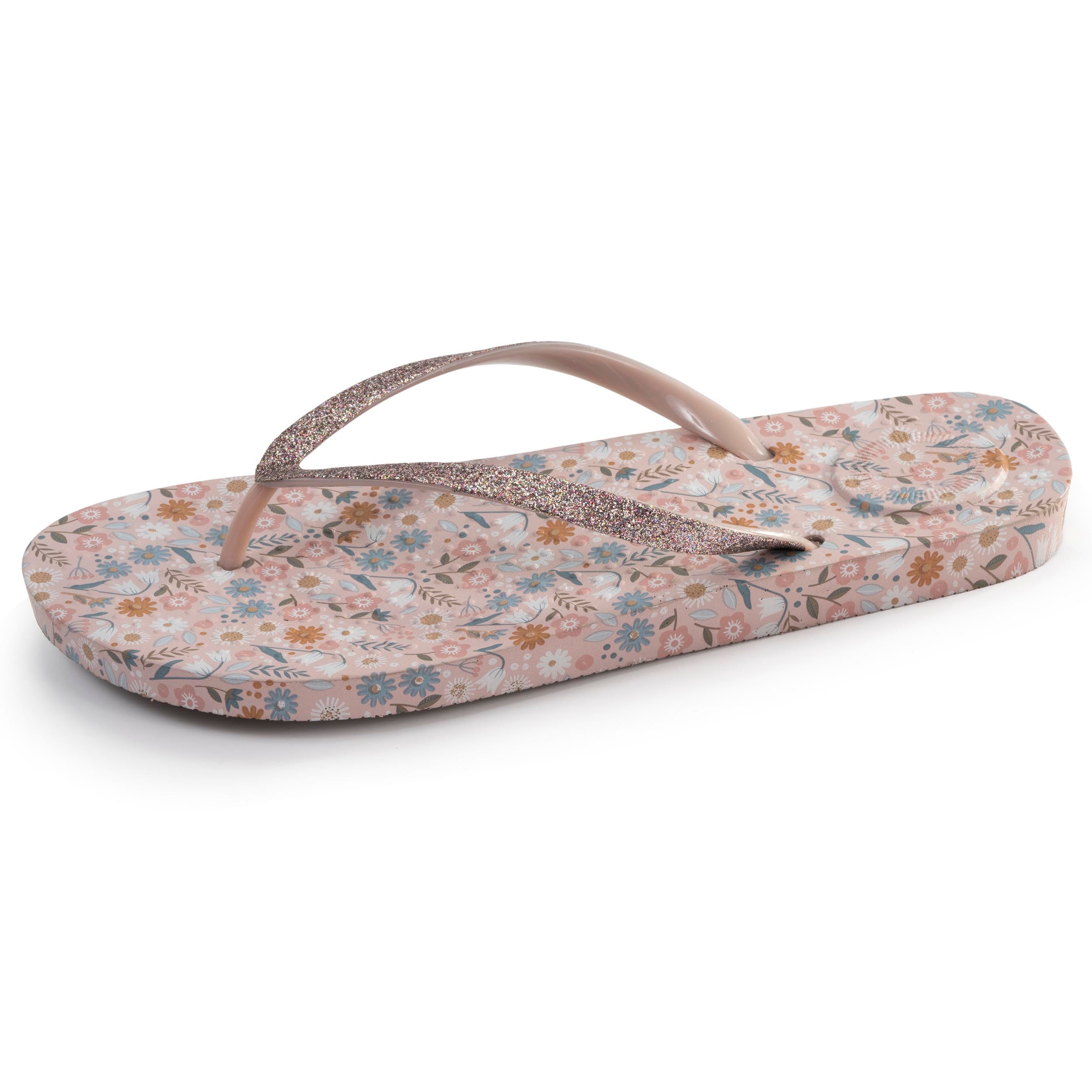 isotoner-tongs-femme-fleurs-taupe-everywear-confort image 1