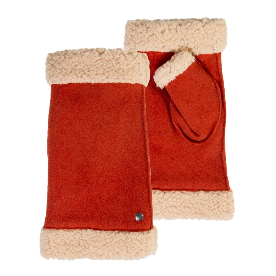 isotoner-mitaines-femme-cuir-velours-fourr-mandarine image 1